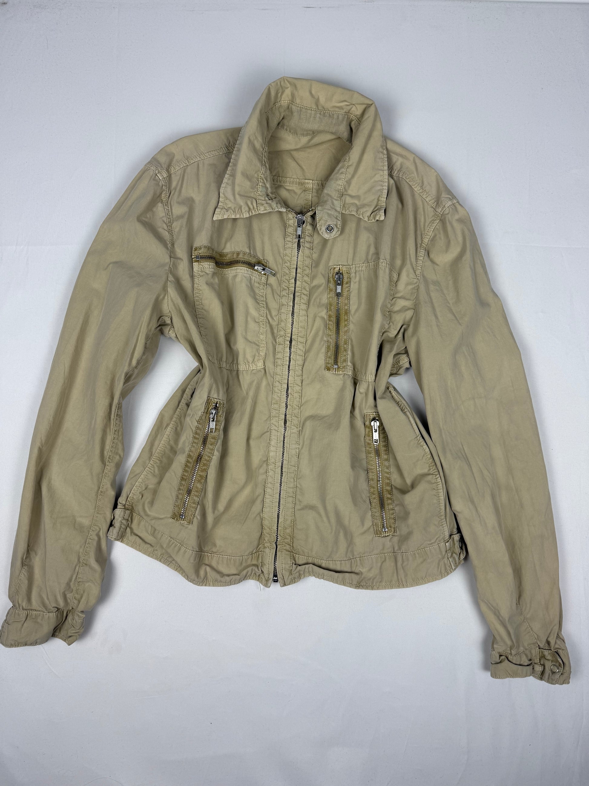 Beige 100% cotton zip up biker jacket (L)
