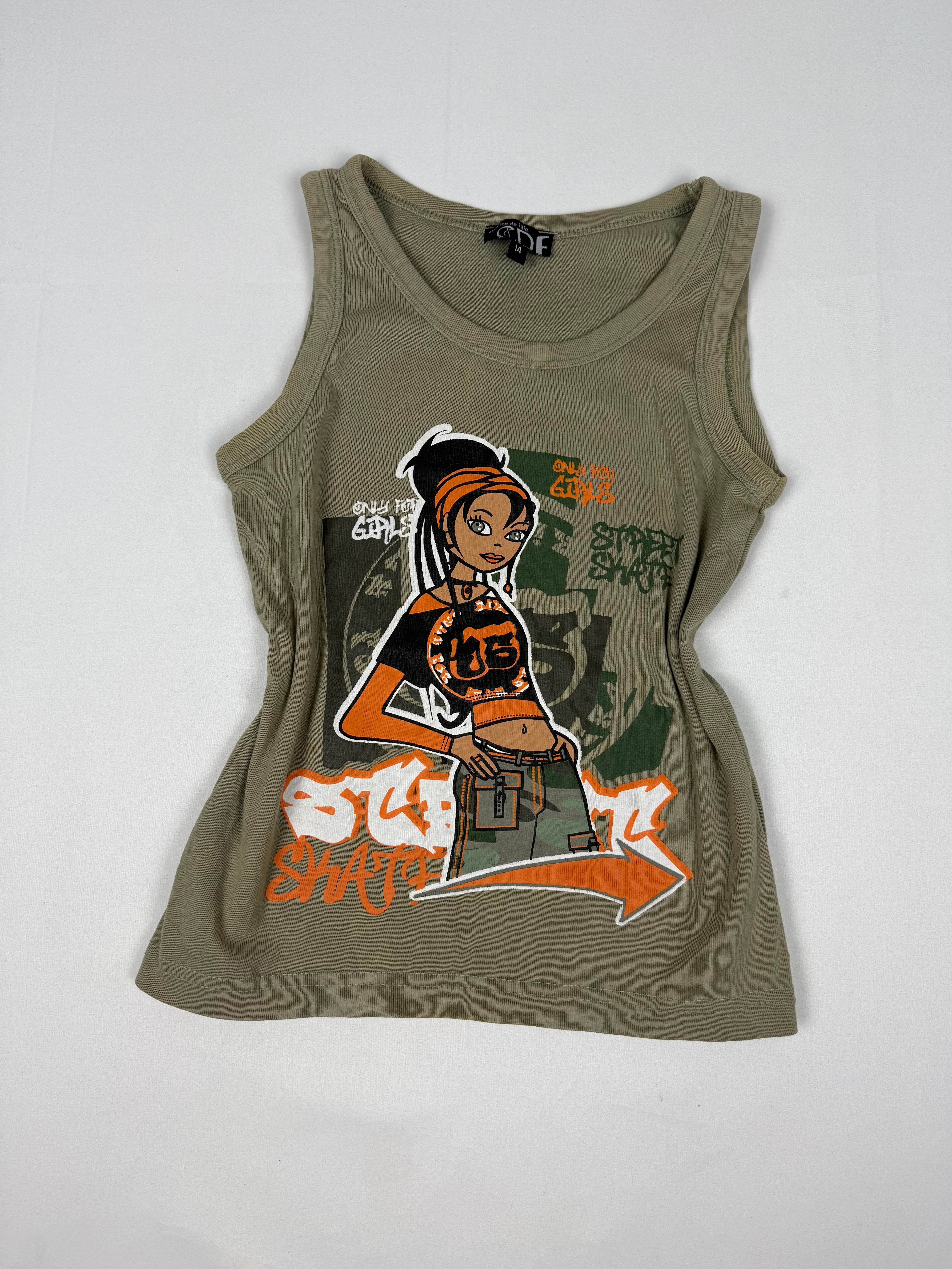 Khaki graphic cotton tank top (S)
