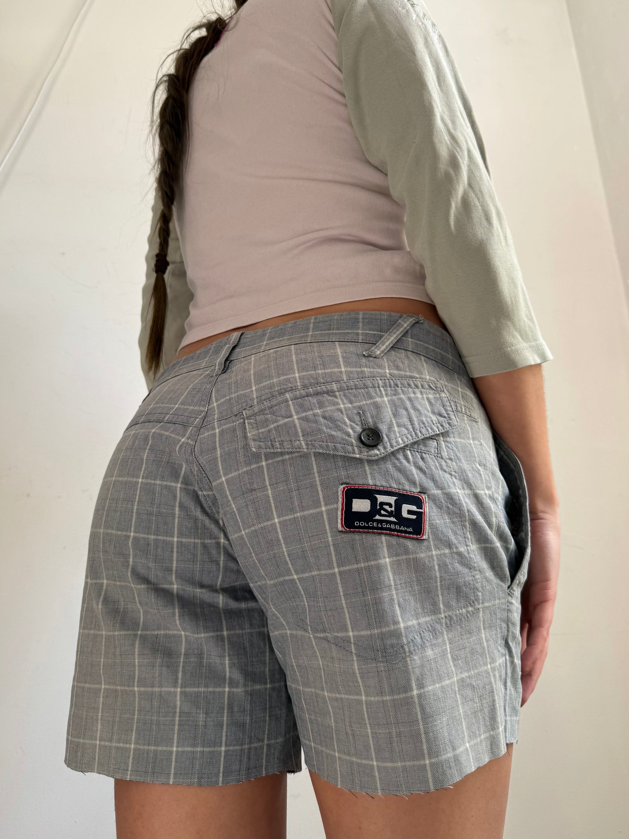 Grey check print low rise mini short (M/L)