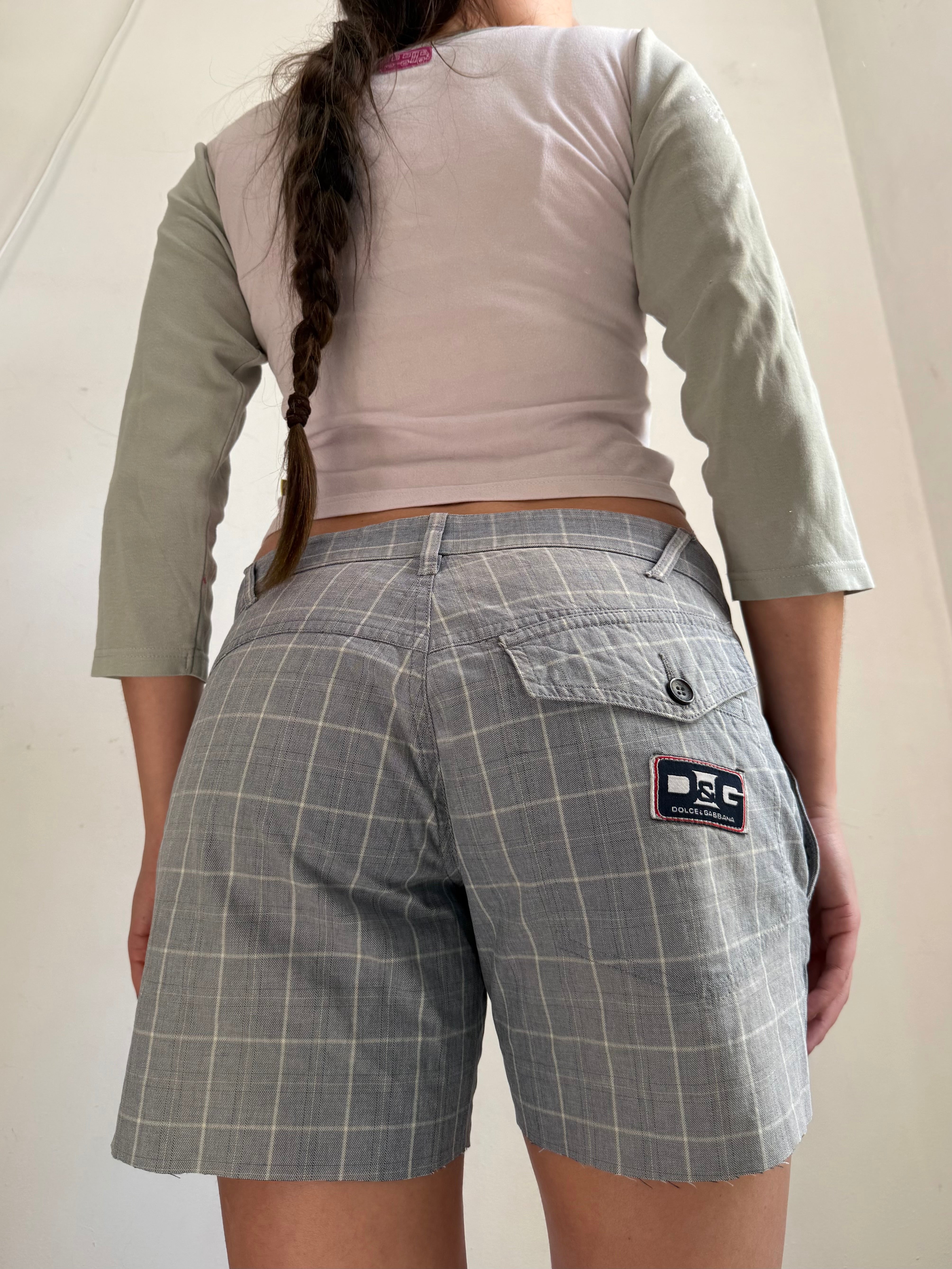 Grey check print low rise mini short (M/L)