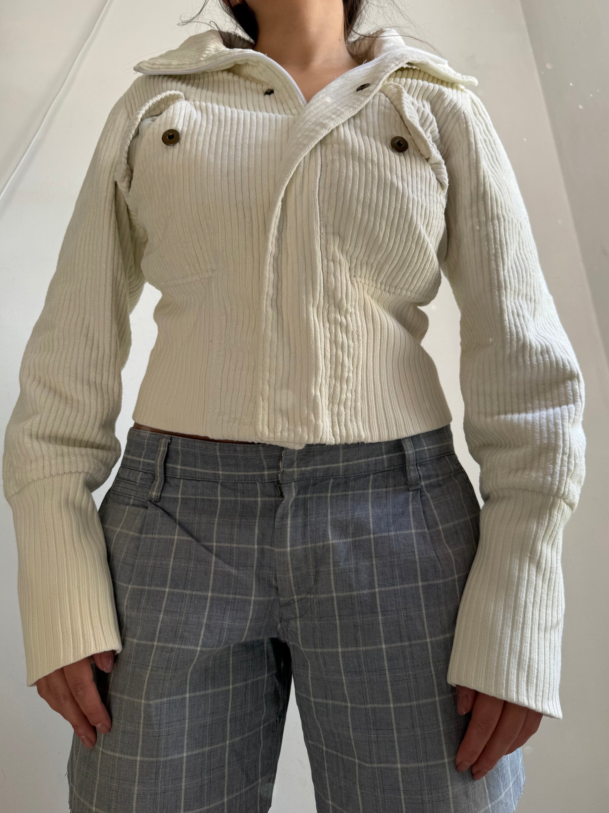 White ribbed biker jacket (S)