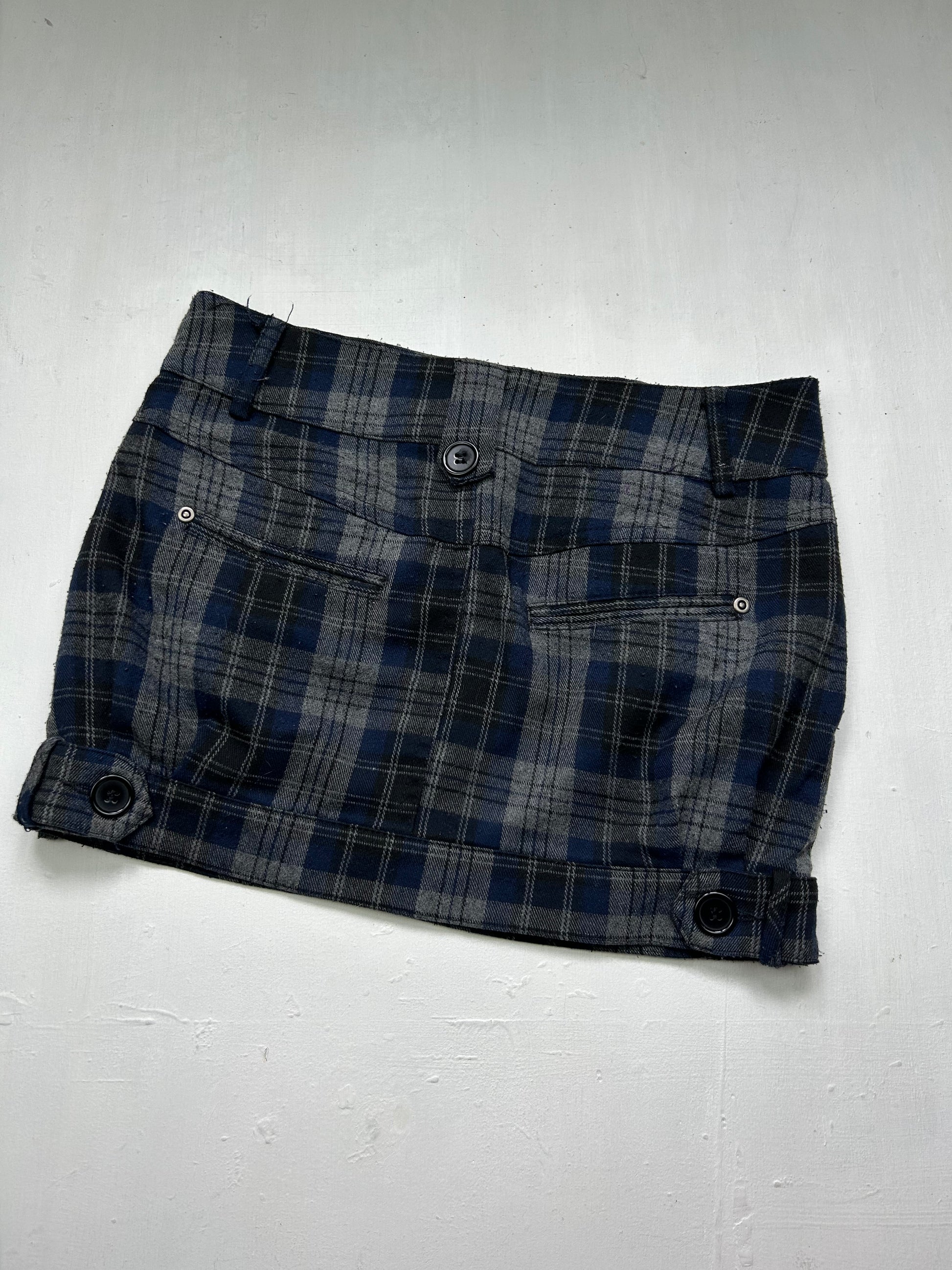 Blue check print low rise mini skirt (XS)