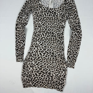 Beige panther print long sleeves knitted dress (S)