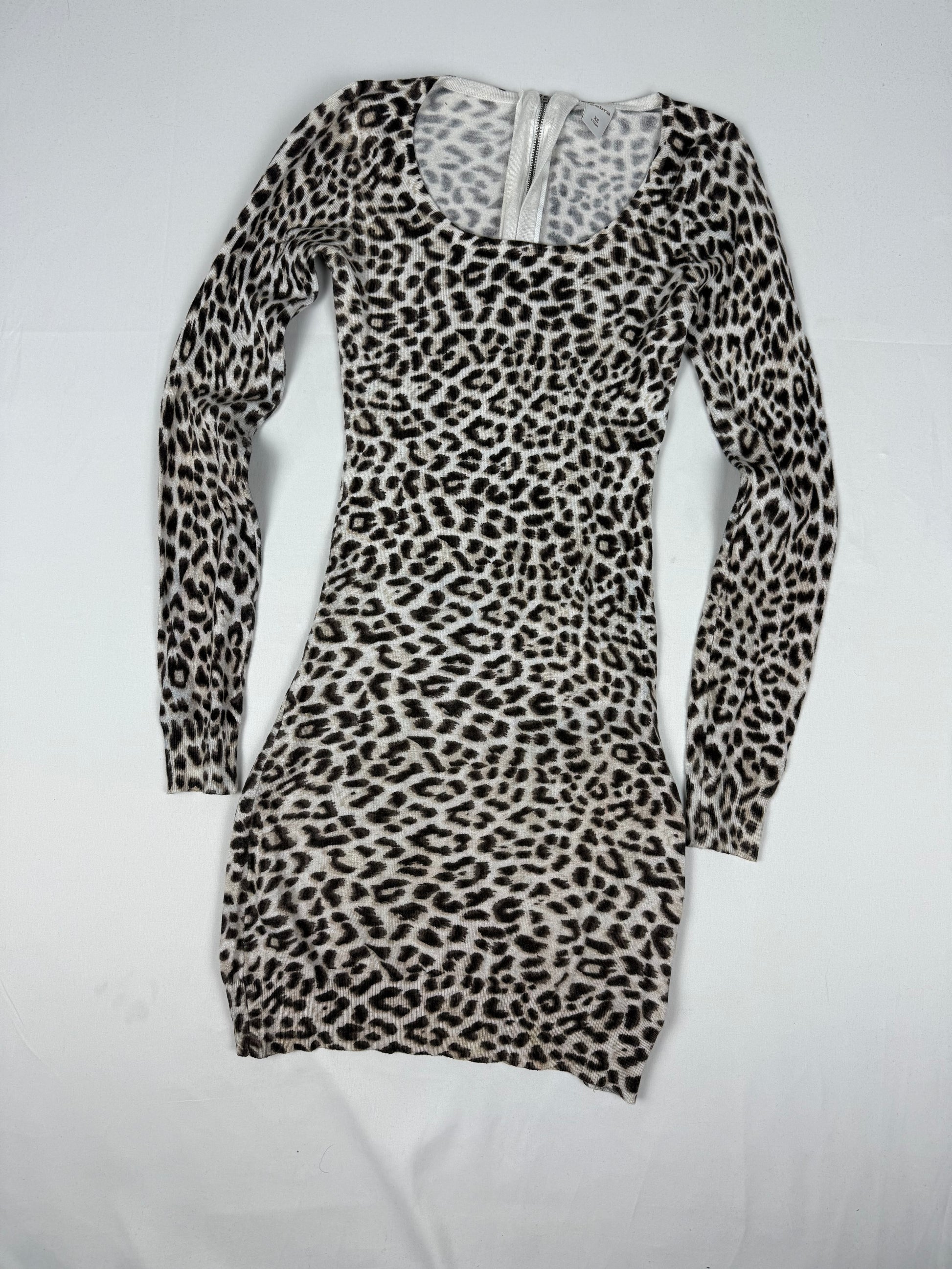 Beige panther print long sleeves knitted dress (S)