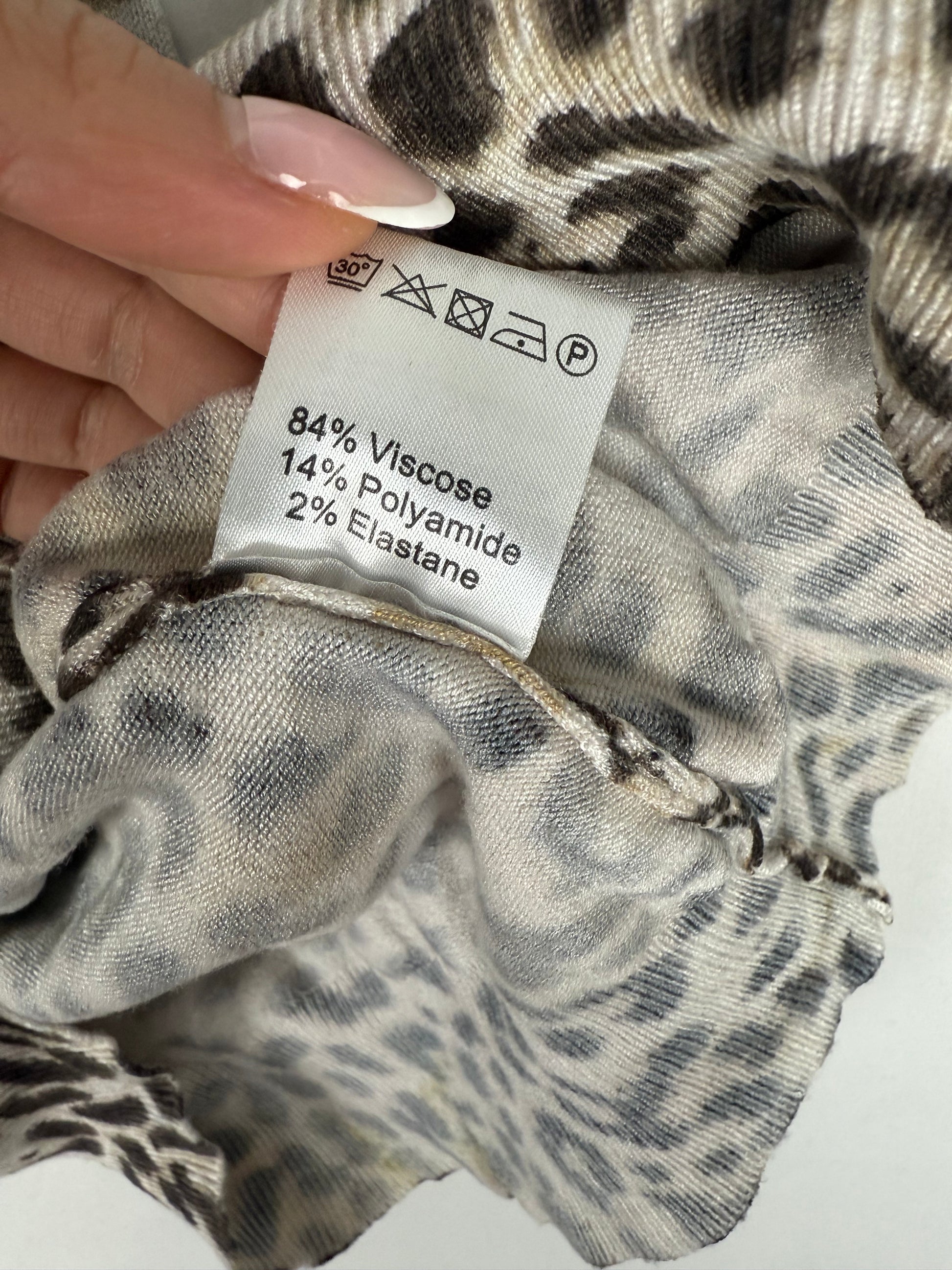 Beige panther print long sleeves knitted dress (S)