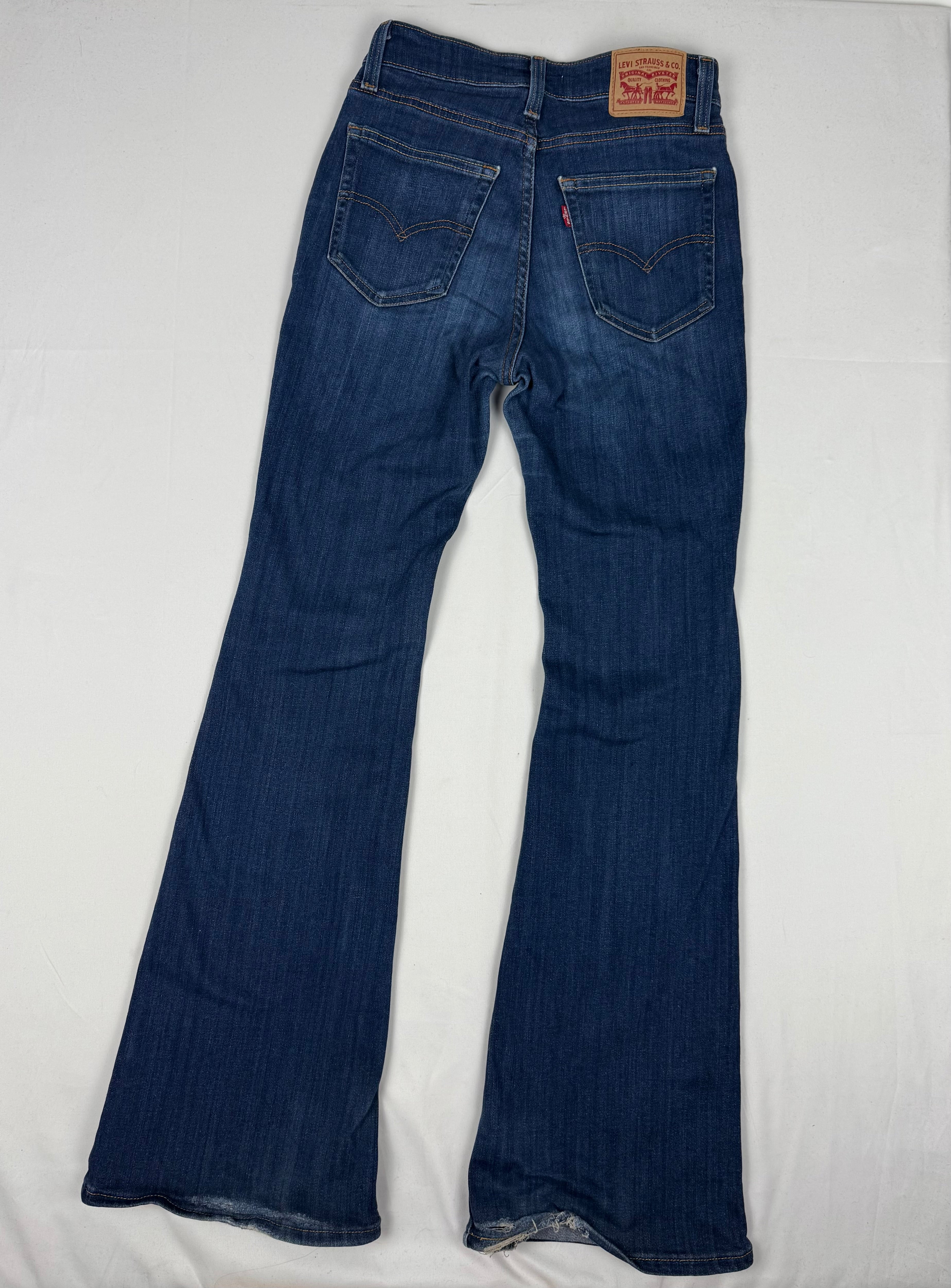Navy denim high rise flare pants (S)
