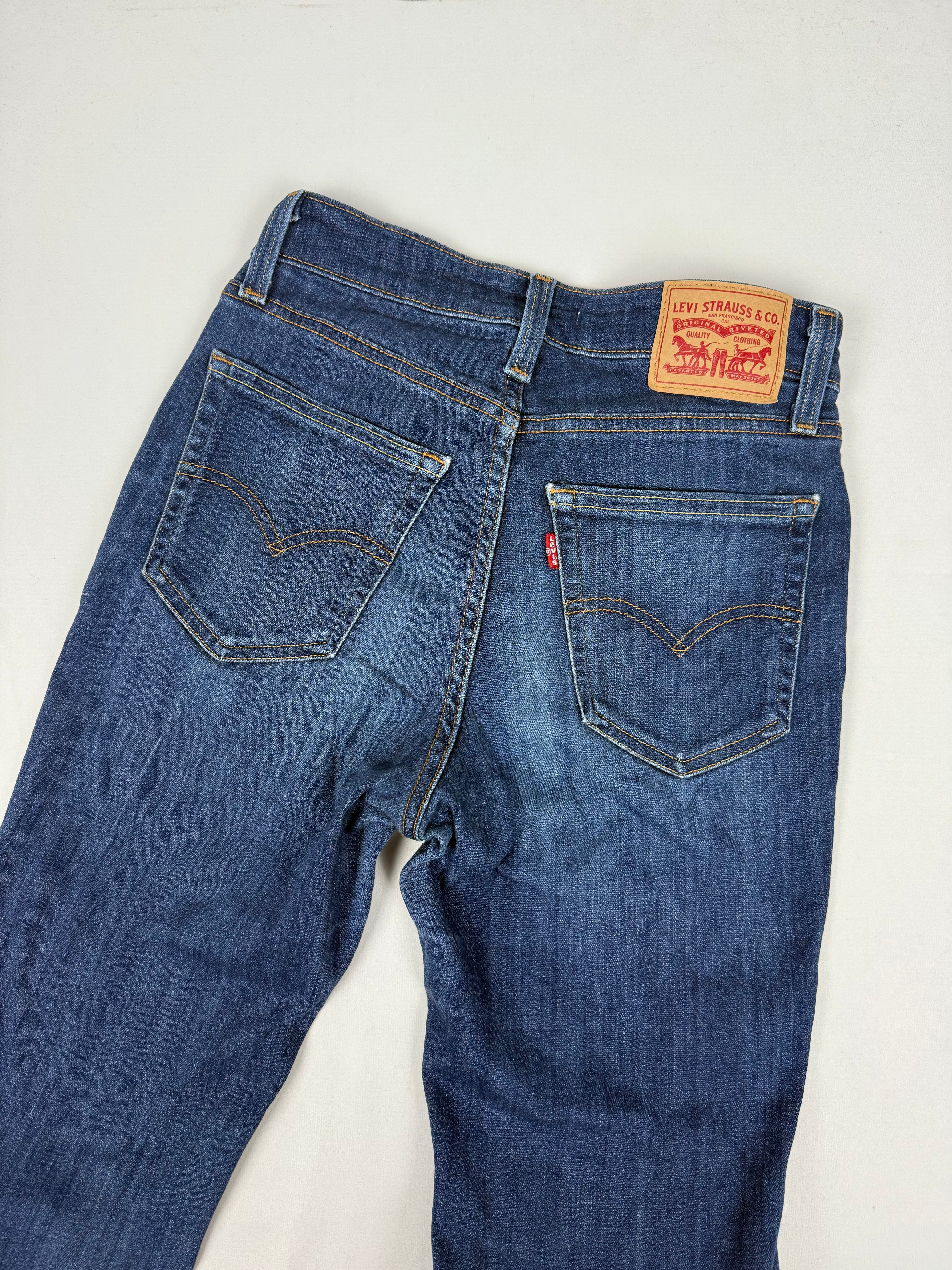 Navy denim high rise flare pants (S)