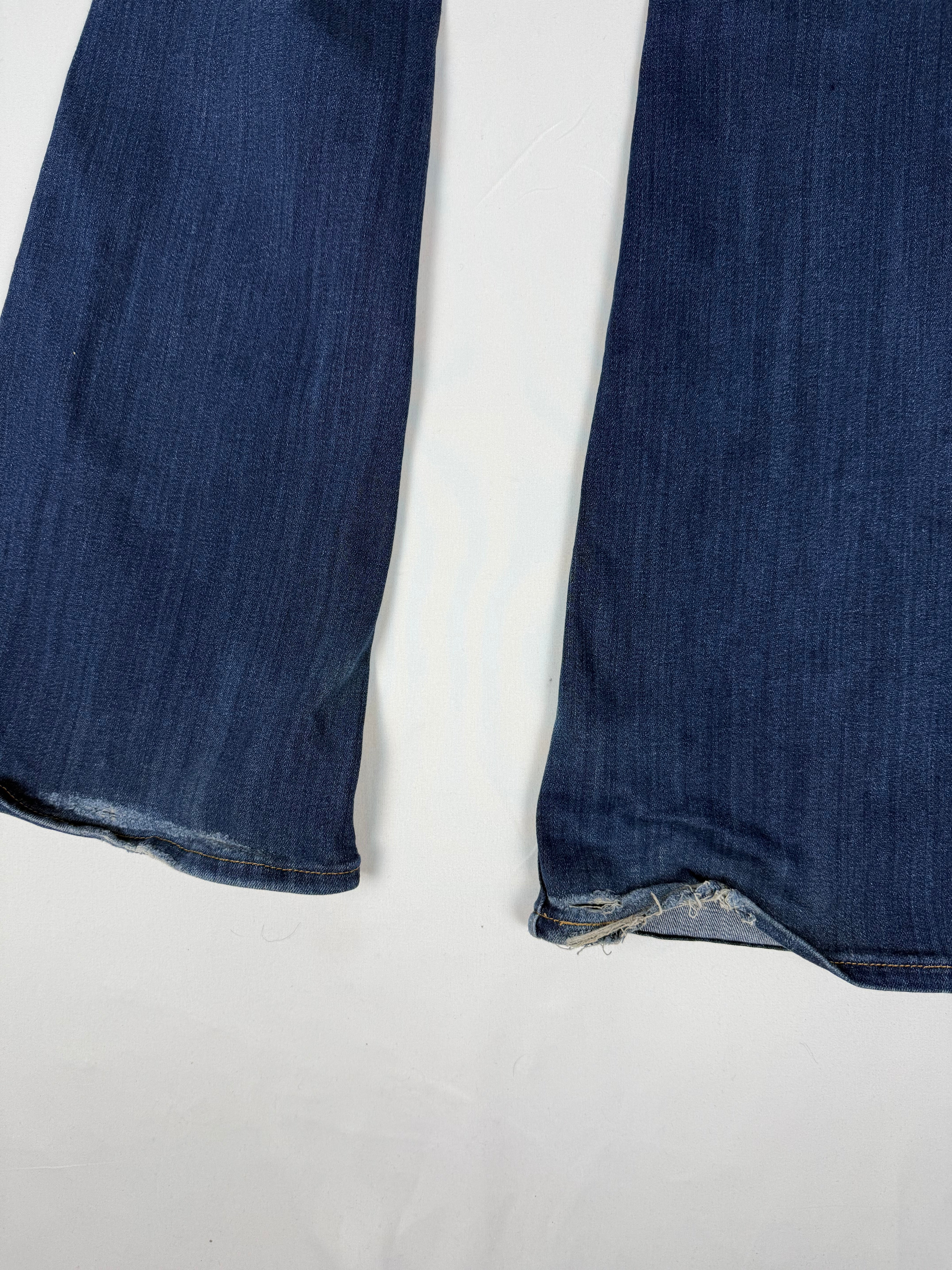 Navy denim high rise flare pants (S)