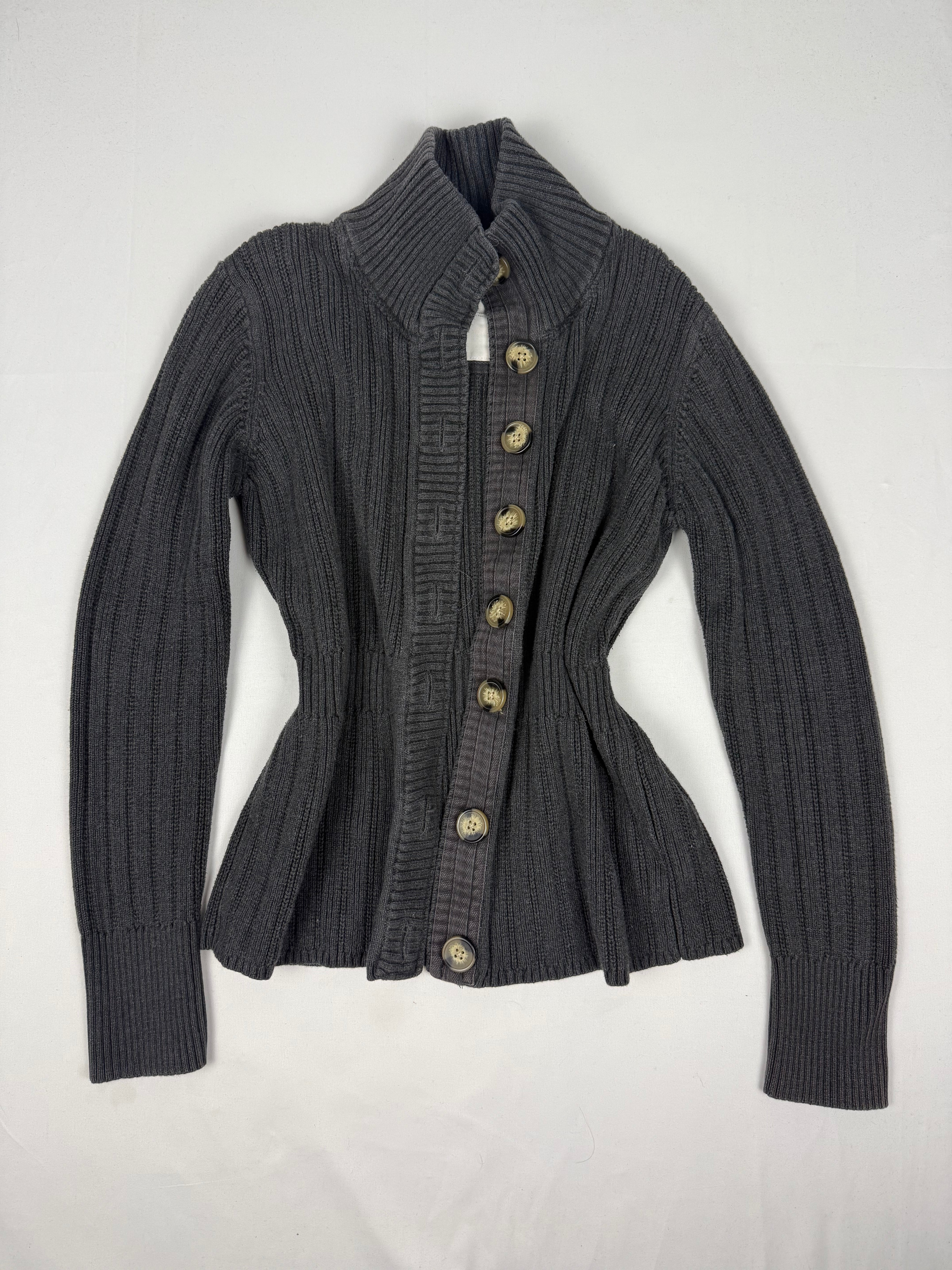 Grey 100% cotton button up cardigan jumper (L)