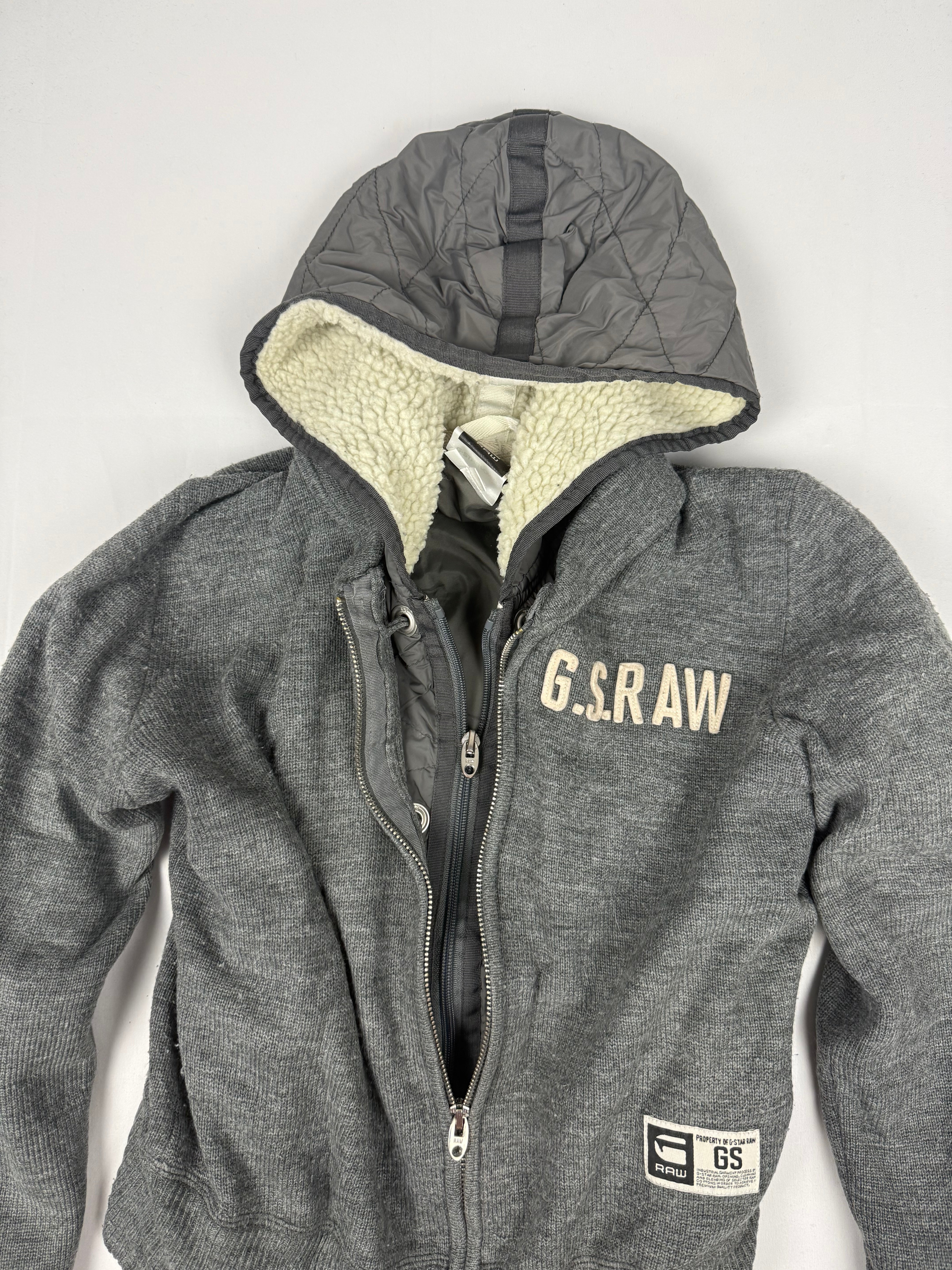 Grey knitted zip up hooded jacket (S)
