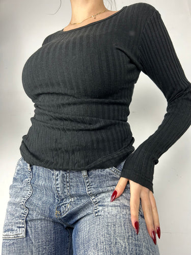 Black ribbed long sleeves top (S)