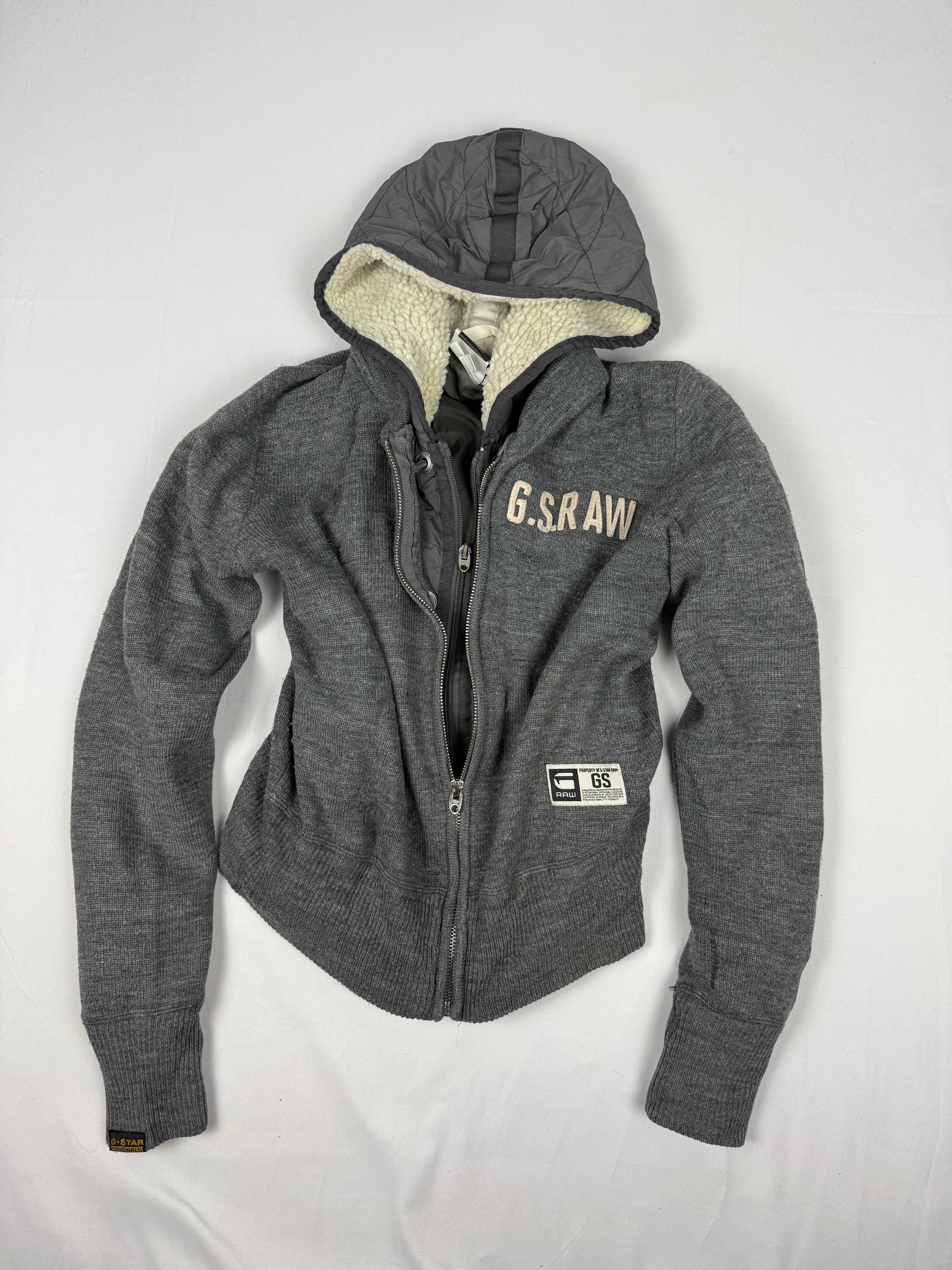 Grey knitted zip up hooded jacket (S)