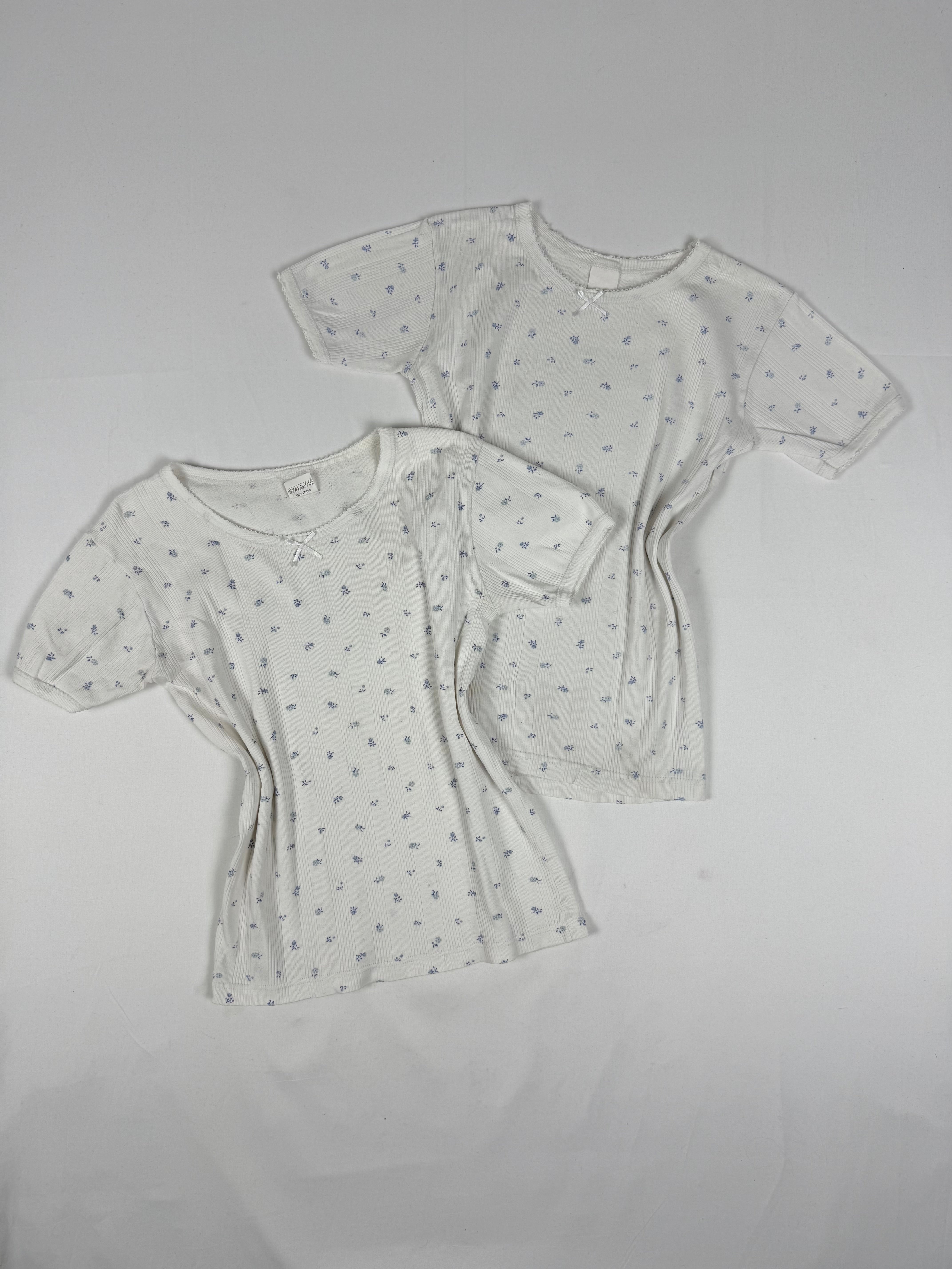Pack of 2 white floral 100% cotton tee (XS/S)