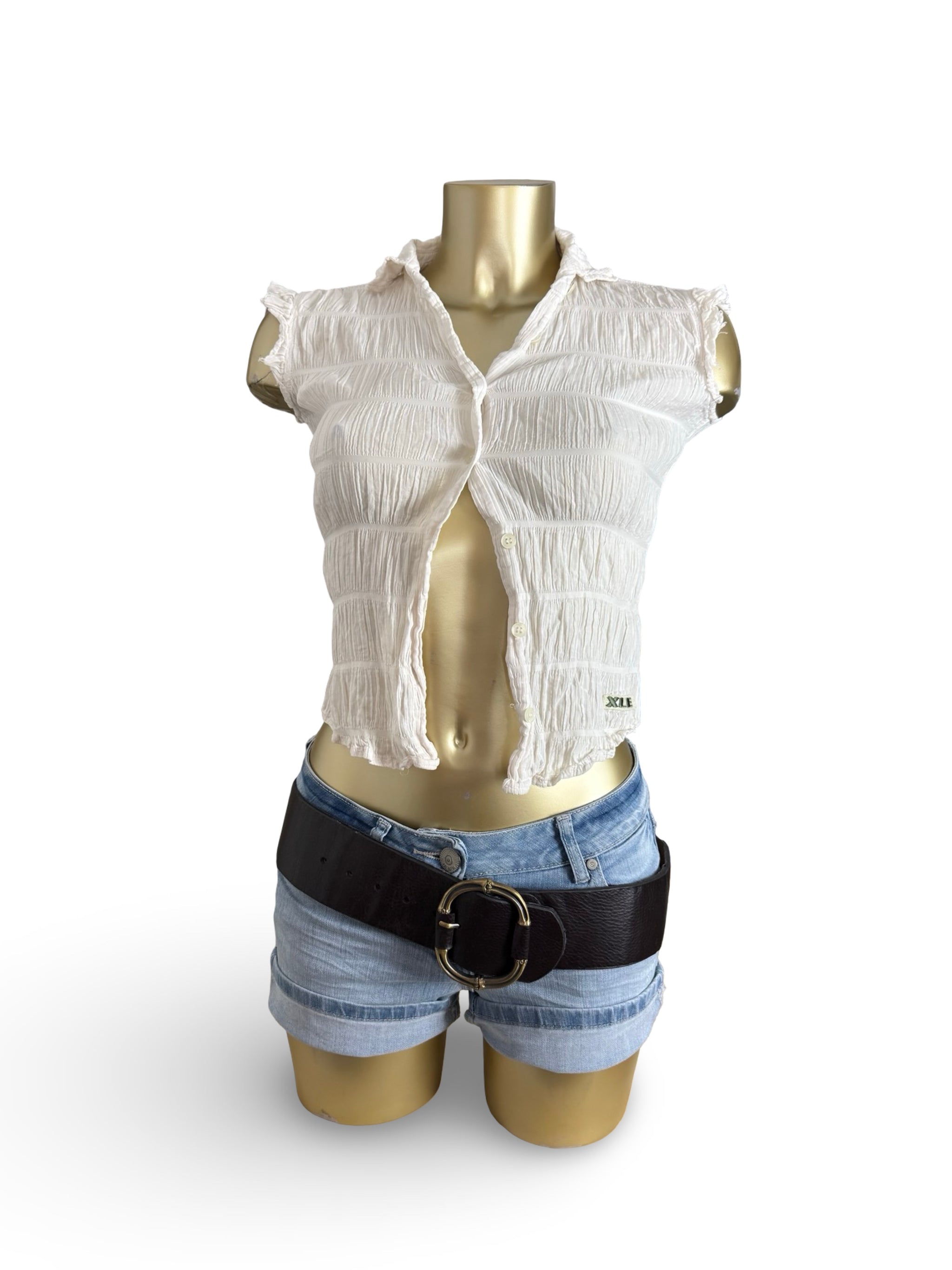 White ruched cotton tight fit top (XS/S)