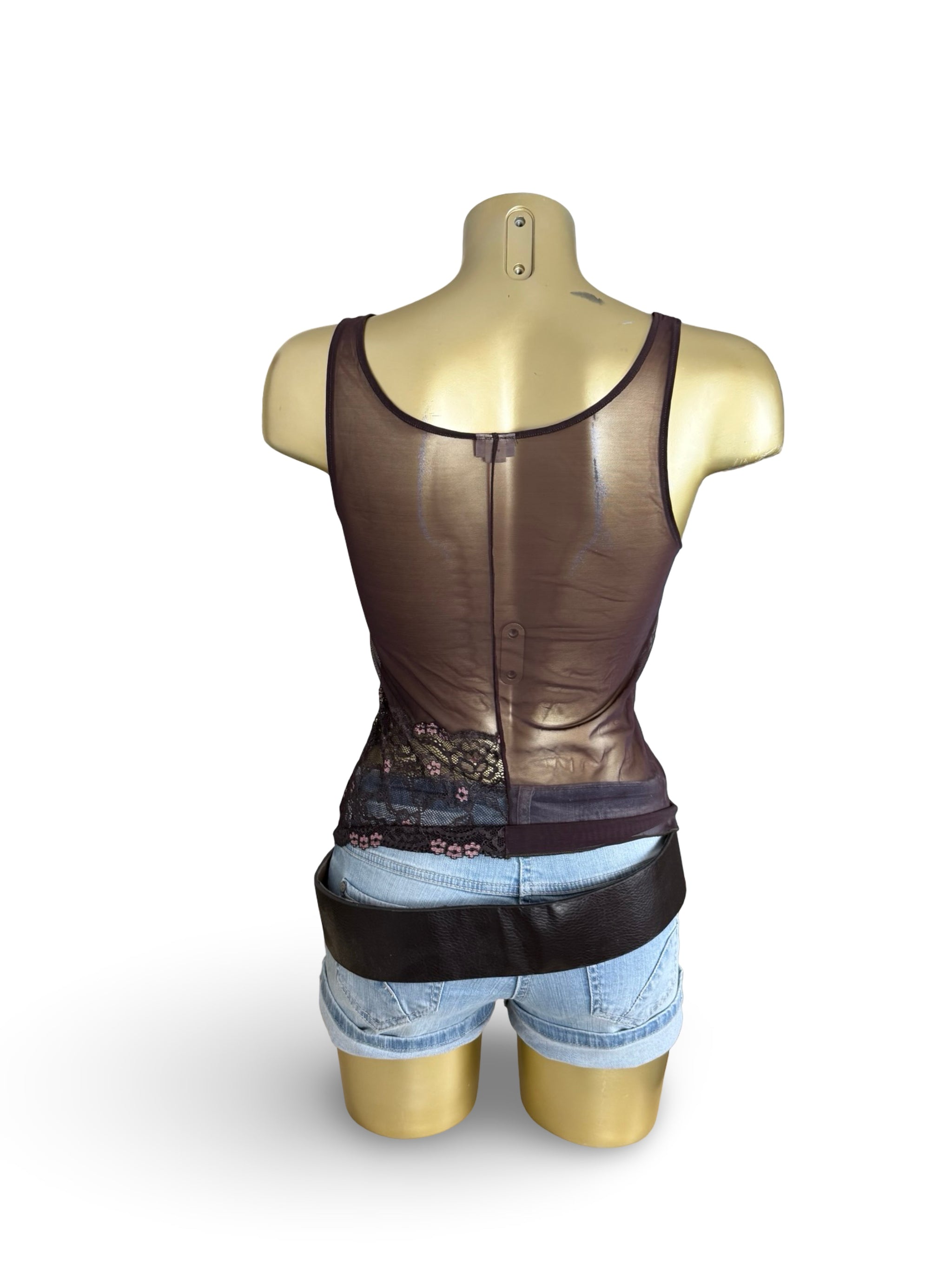 Purple floral mesh top (S/M)