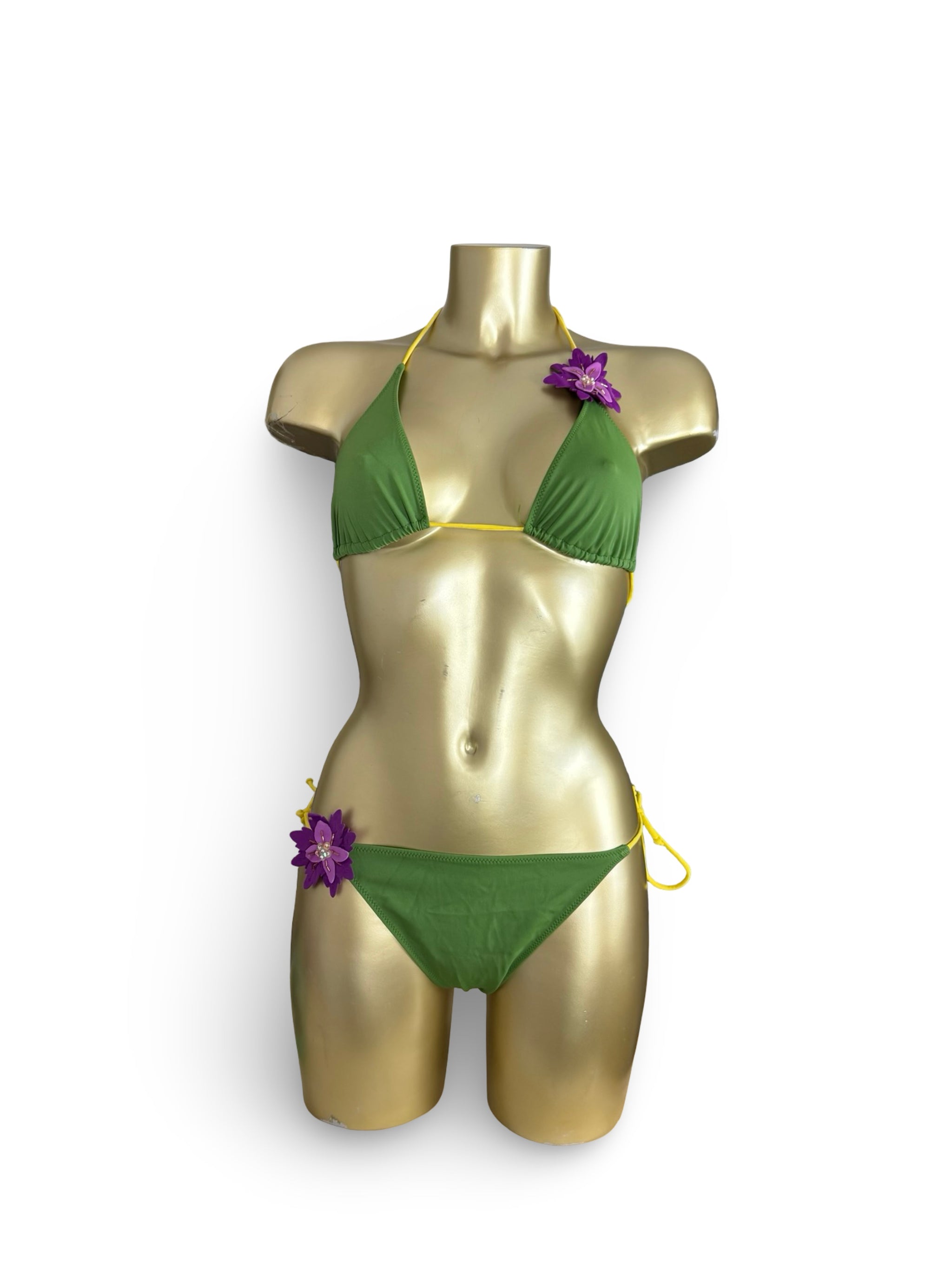 Green flower appliquée low rise bikini set (M/L)