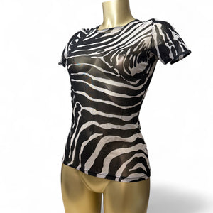 Zebra print mesh see trough tee (S/M)