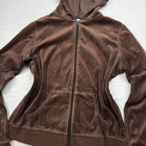 Brown velvet tight fit zip up hoodie (S)