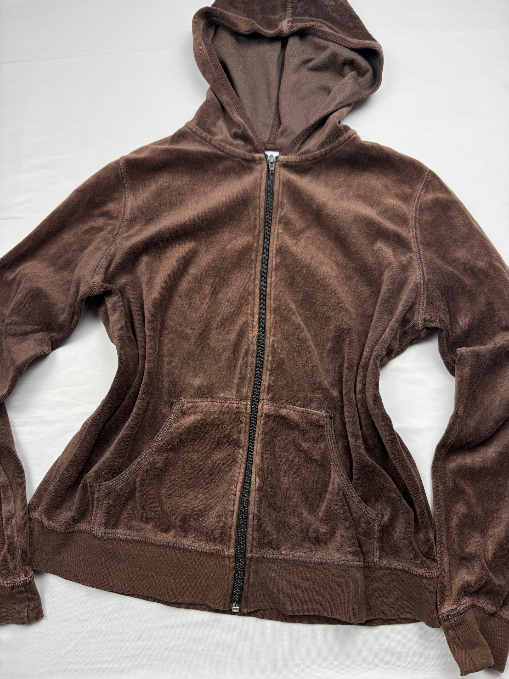 Brown velvet tight fit zip up hoodie (S)