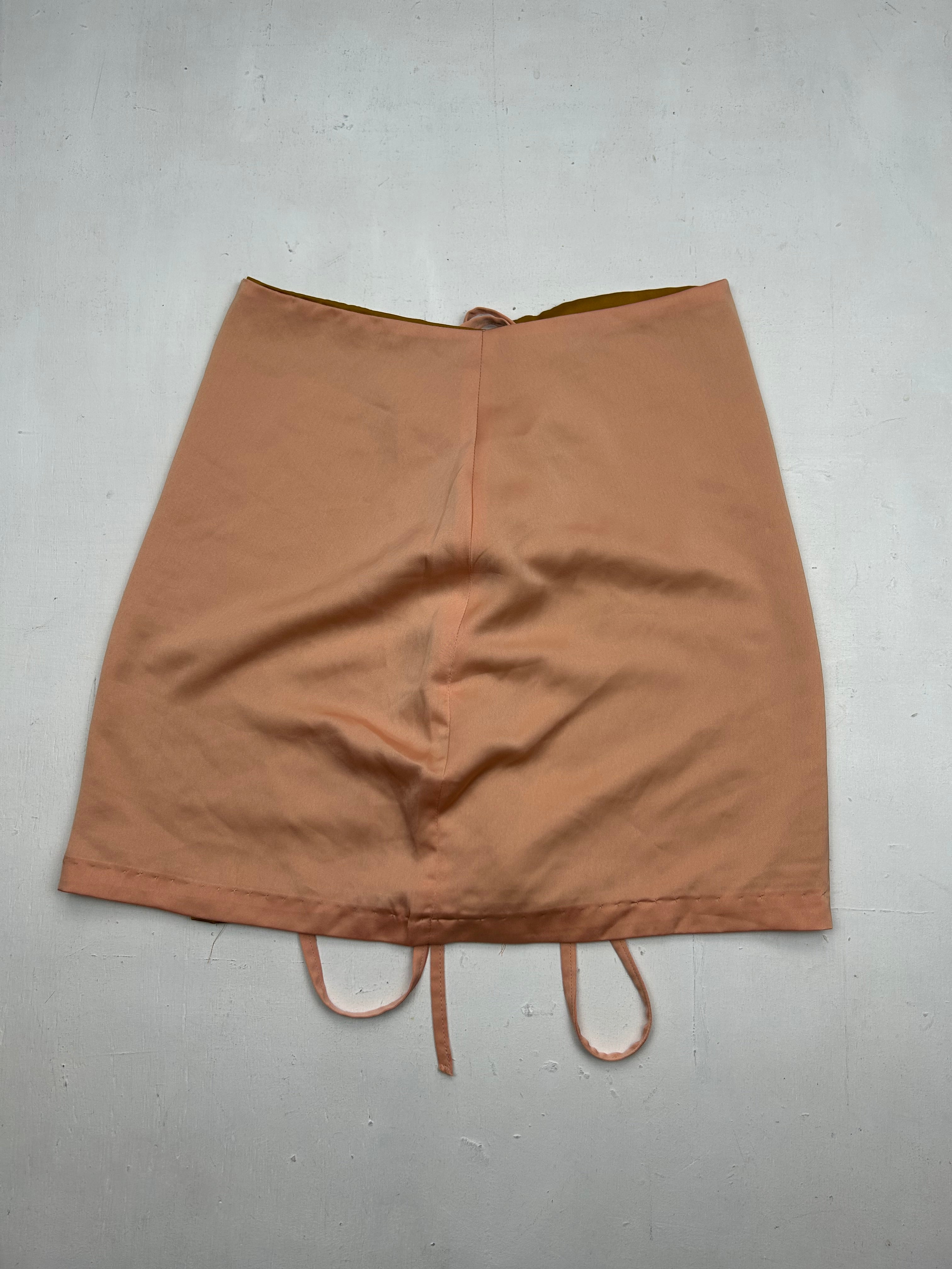 Beige reversible lace up satin effect mini skirt (S)