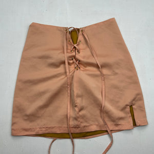 Beige reversible lace up satin effect mini skirt (S)