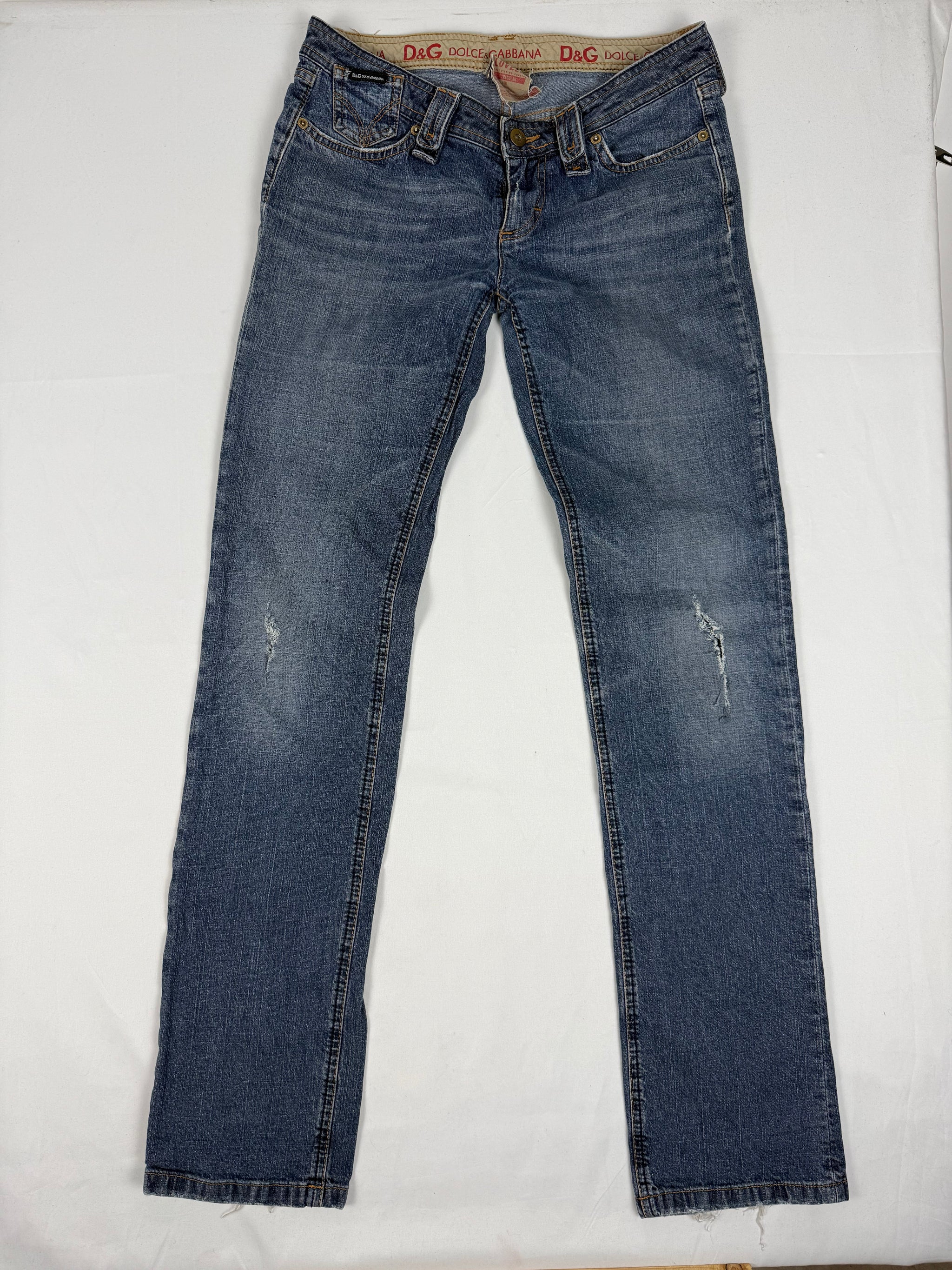 Blue denim low rise straight legs pants (S)