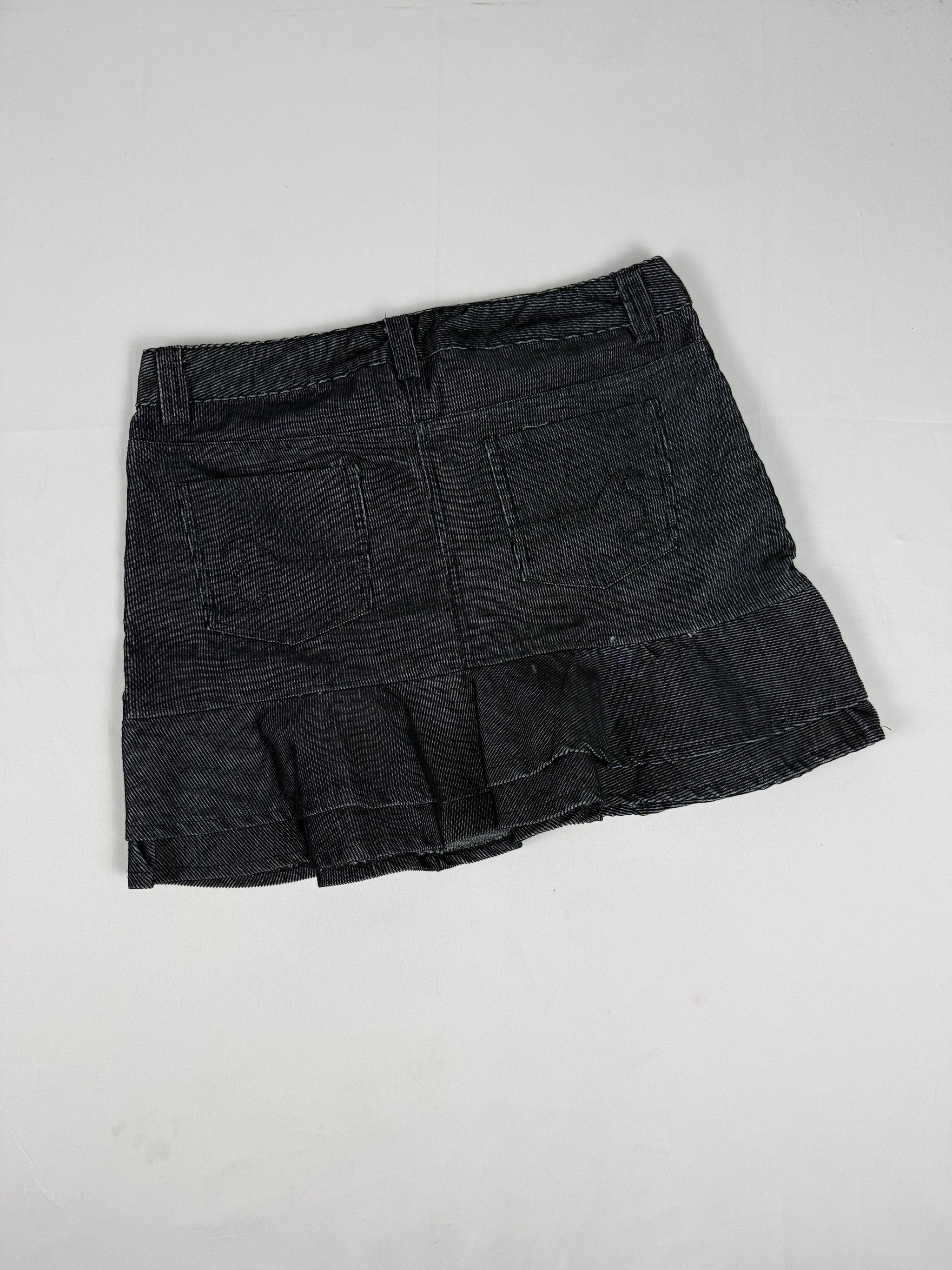 Grey ribbed denim pleated mini skirt (L)