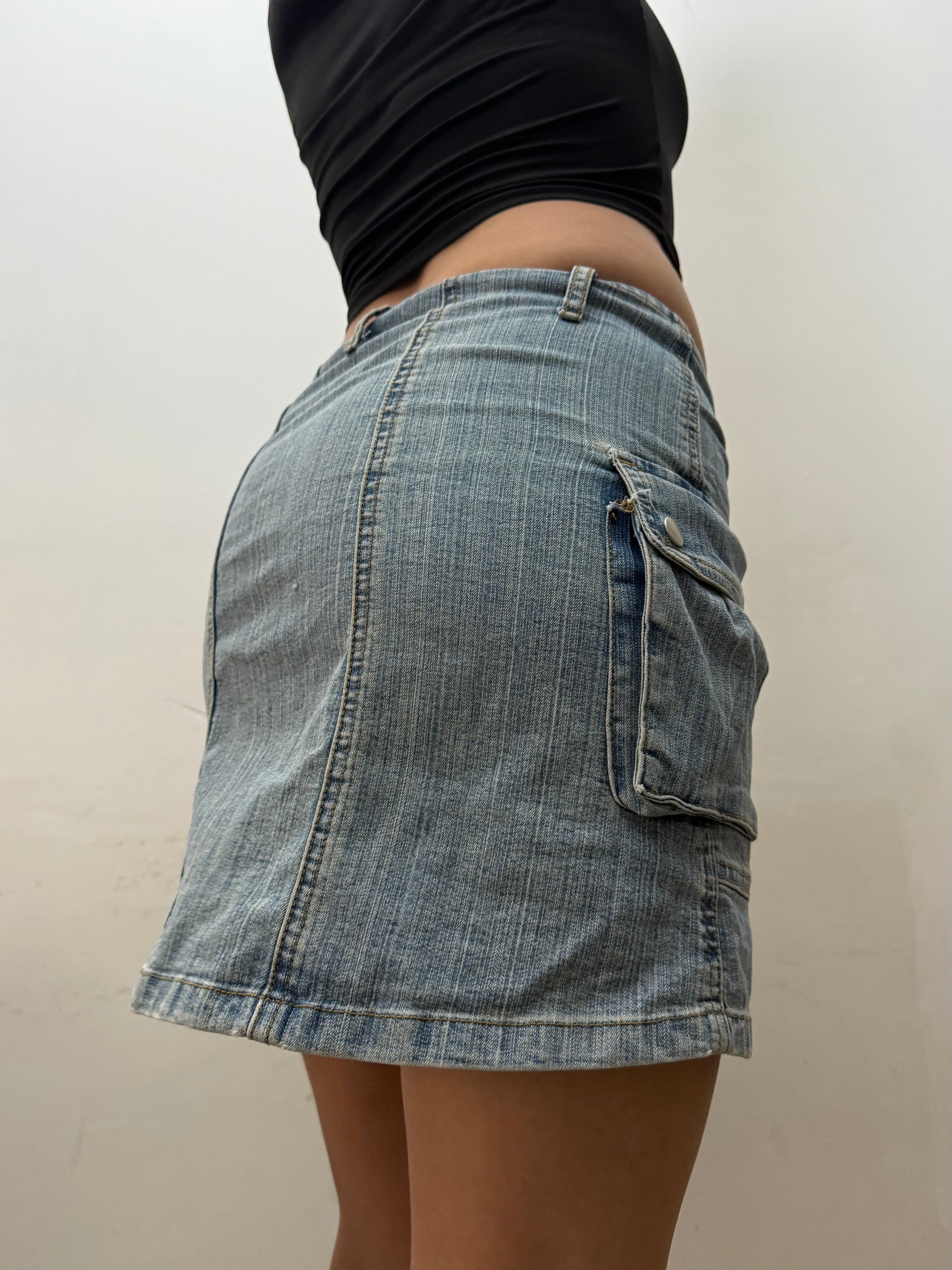 Blue denim cargo mini skirt (S)