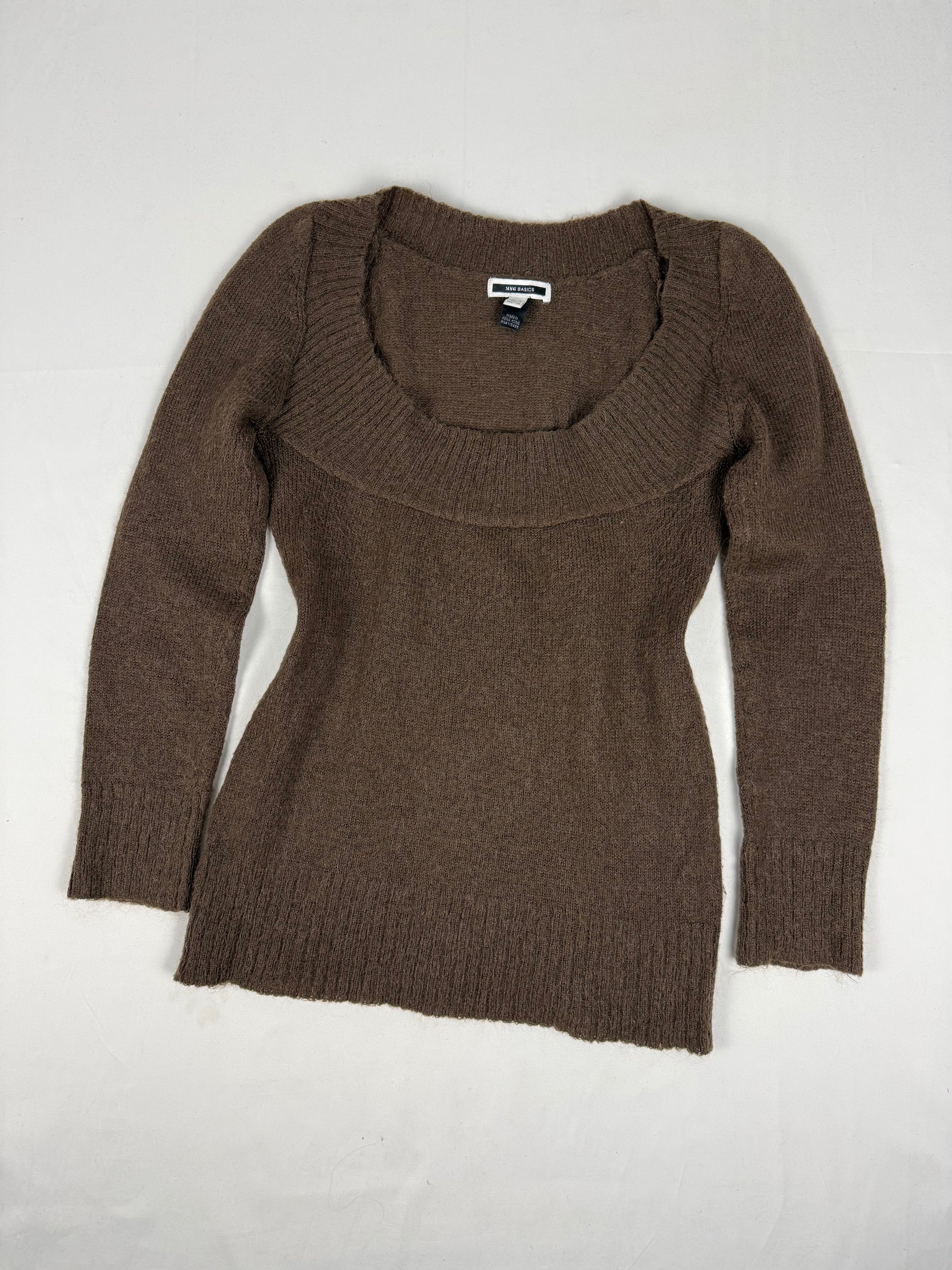 Brown super soft tight fit square neck jumper (XL)