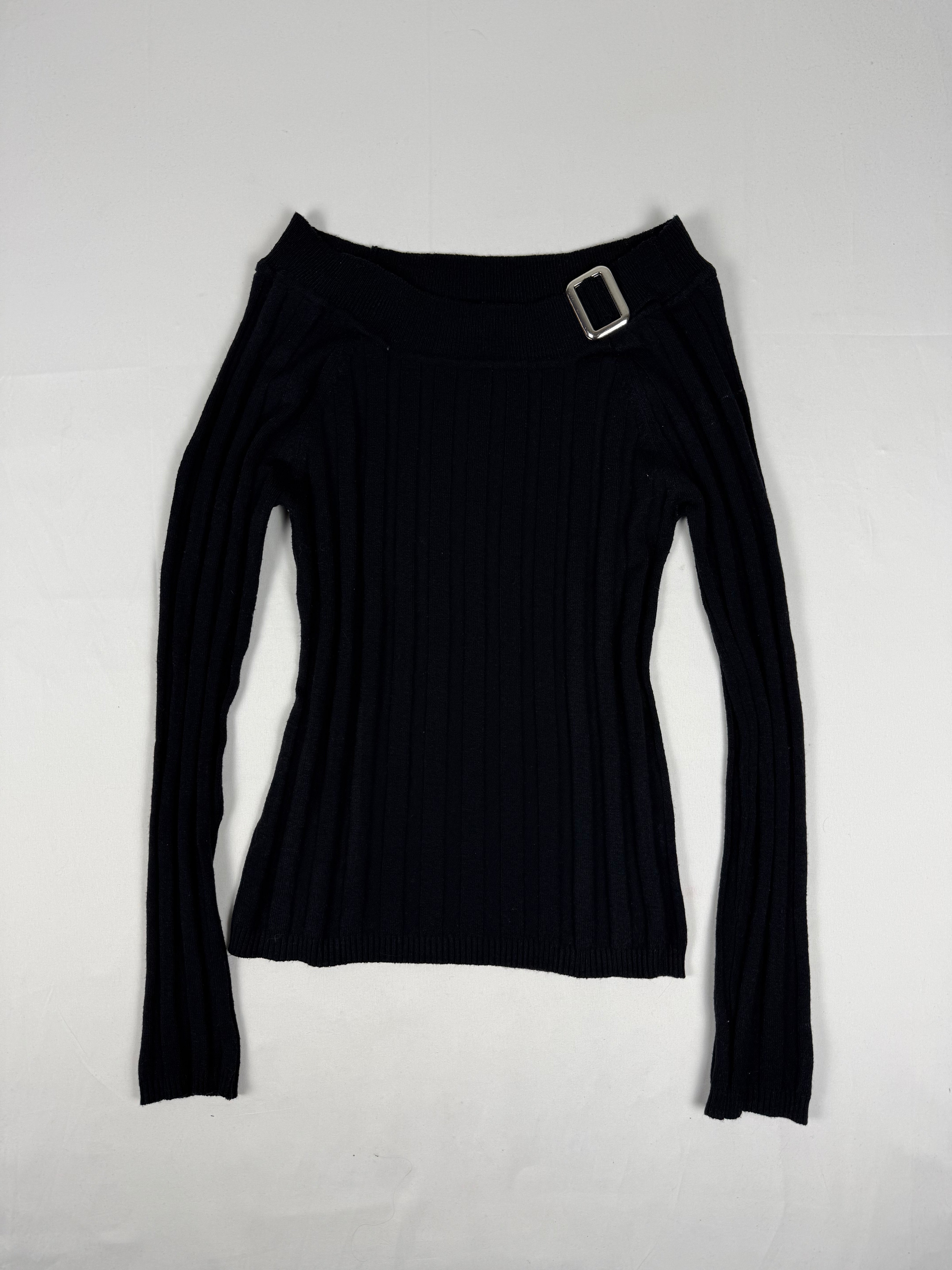 Black off shoulder buckle long sleeves top (S/M)