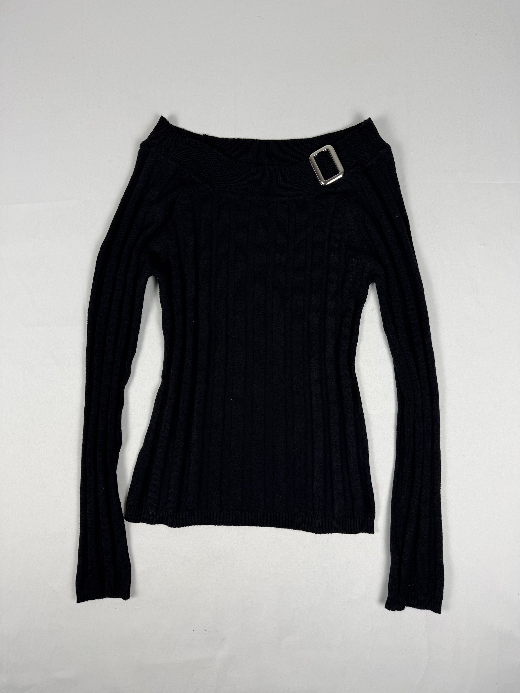 Black off shoulder buckle long sleeves top (S/M)