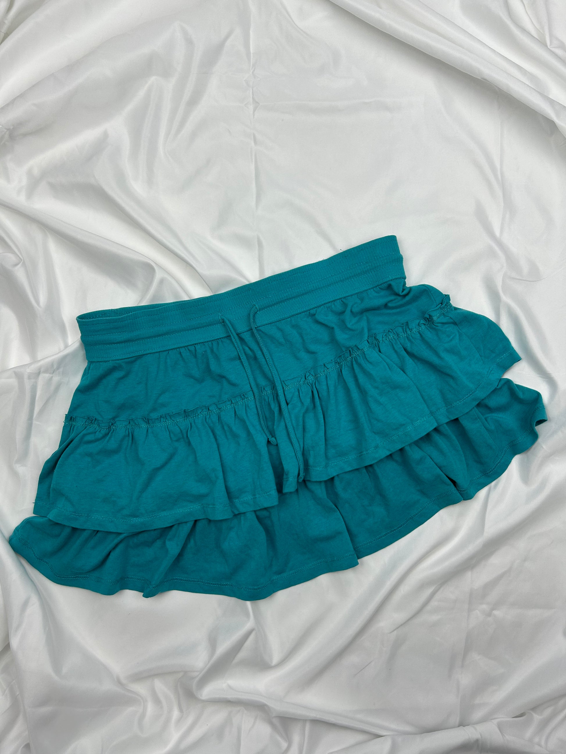 Blue cotton pleated mini skirt (S/M)