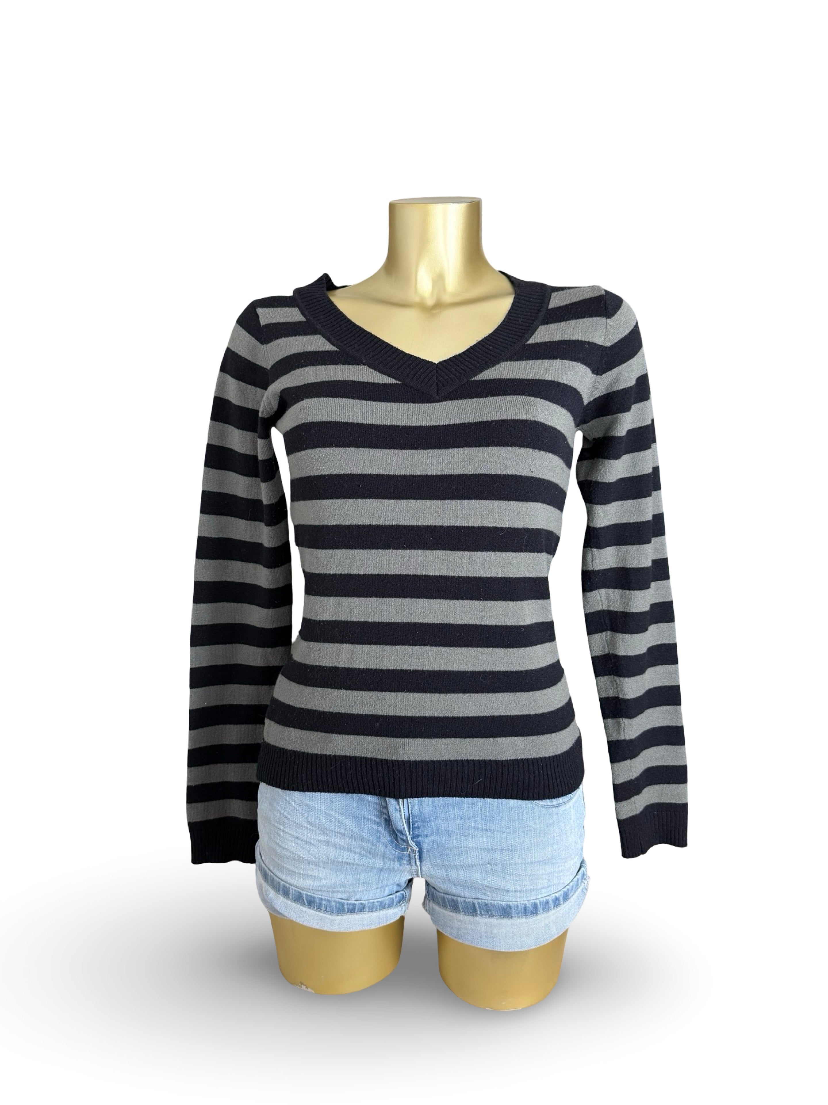 Black striped V neck jumper (M/L)