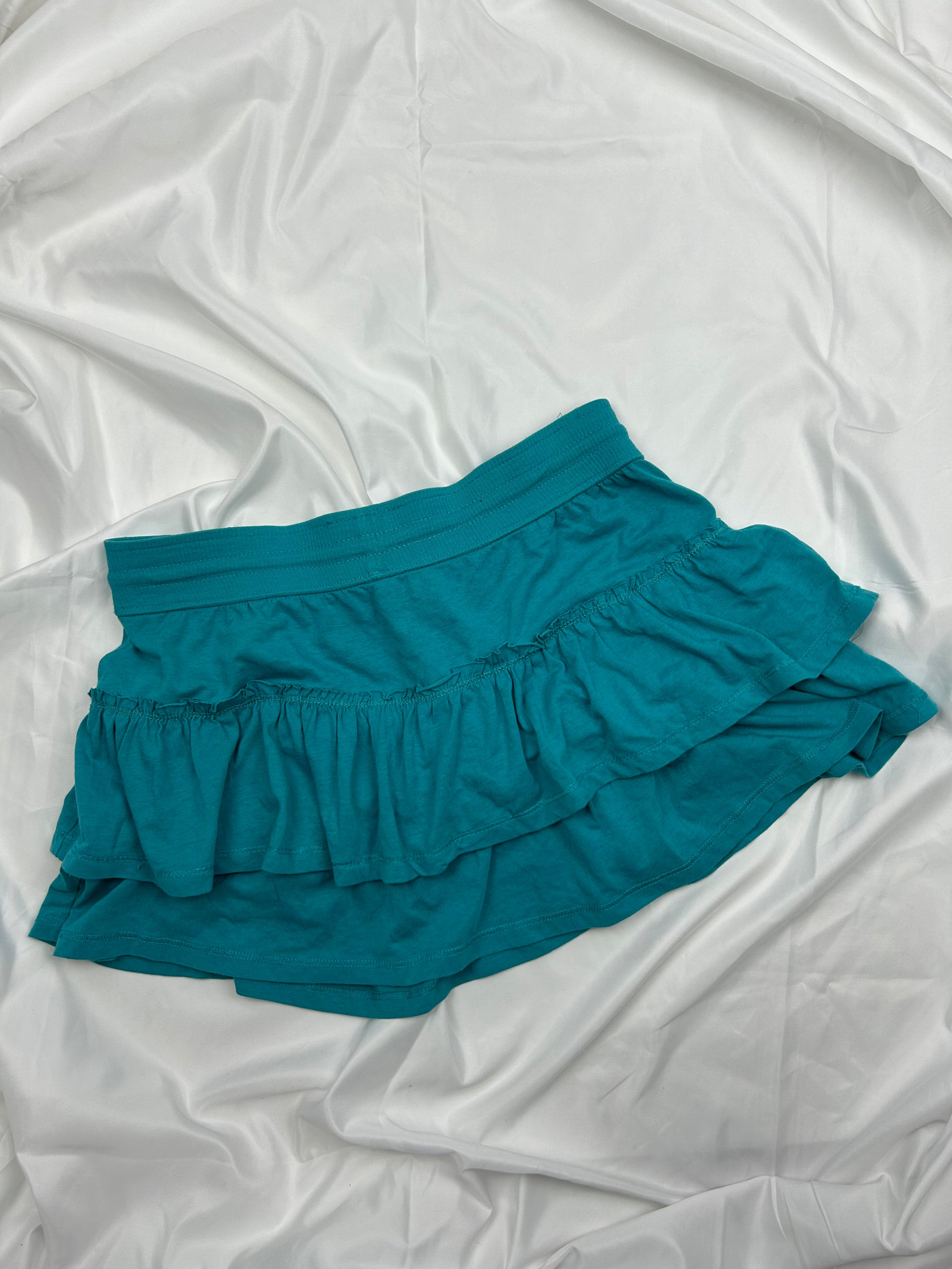 Blue cotton pleated mini skirt (S/M)