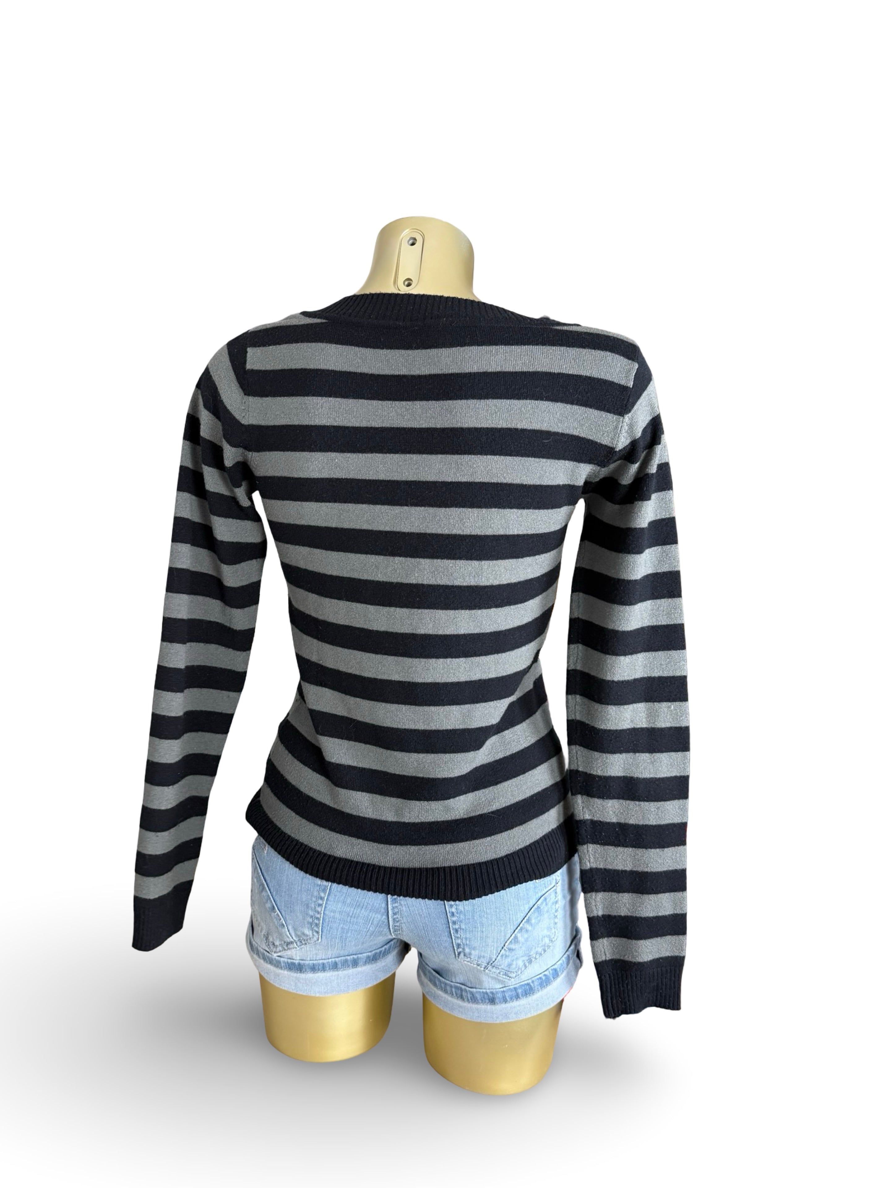 Black striped V neck jumper (M/L)
