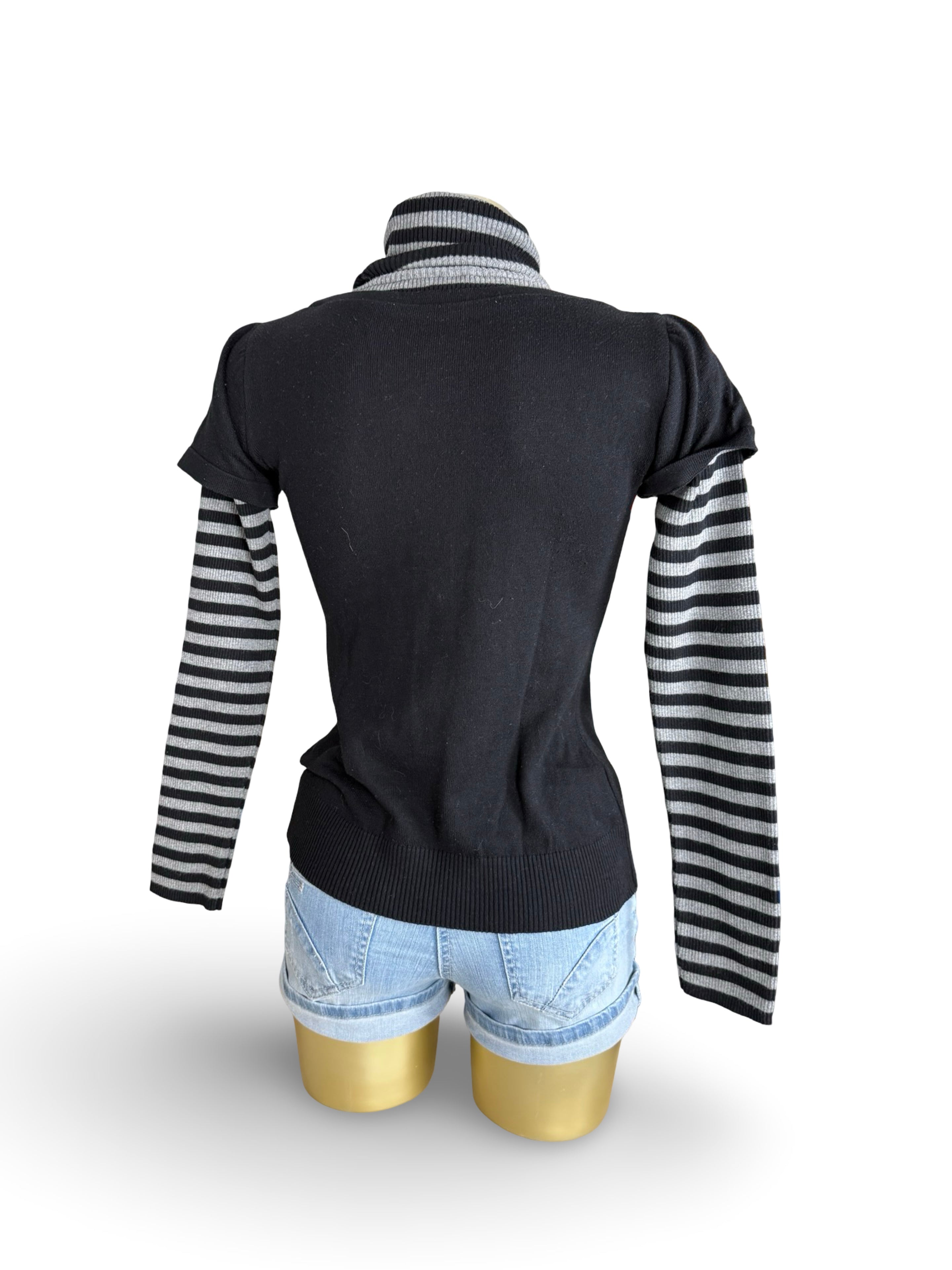 Black striped turtleneck 2 in 1 short sleeves jumper (S/M)