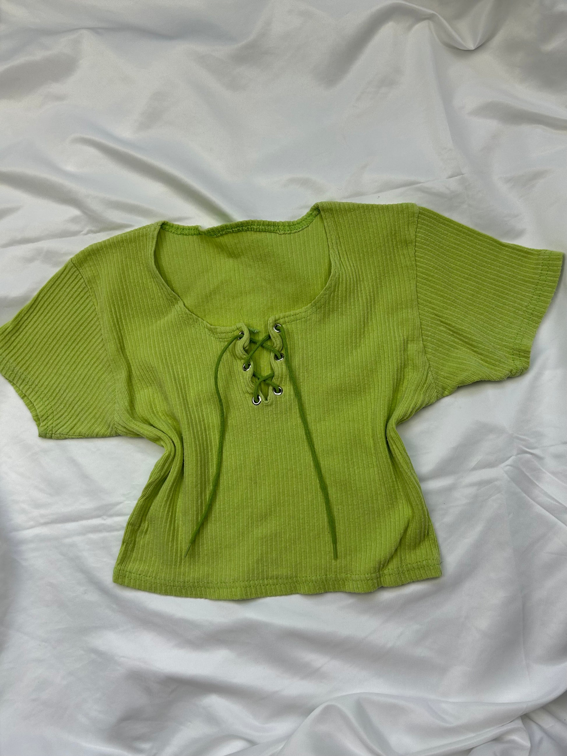Green lace up stretchy tee (S/M)