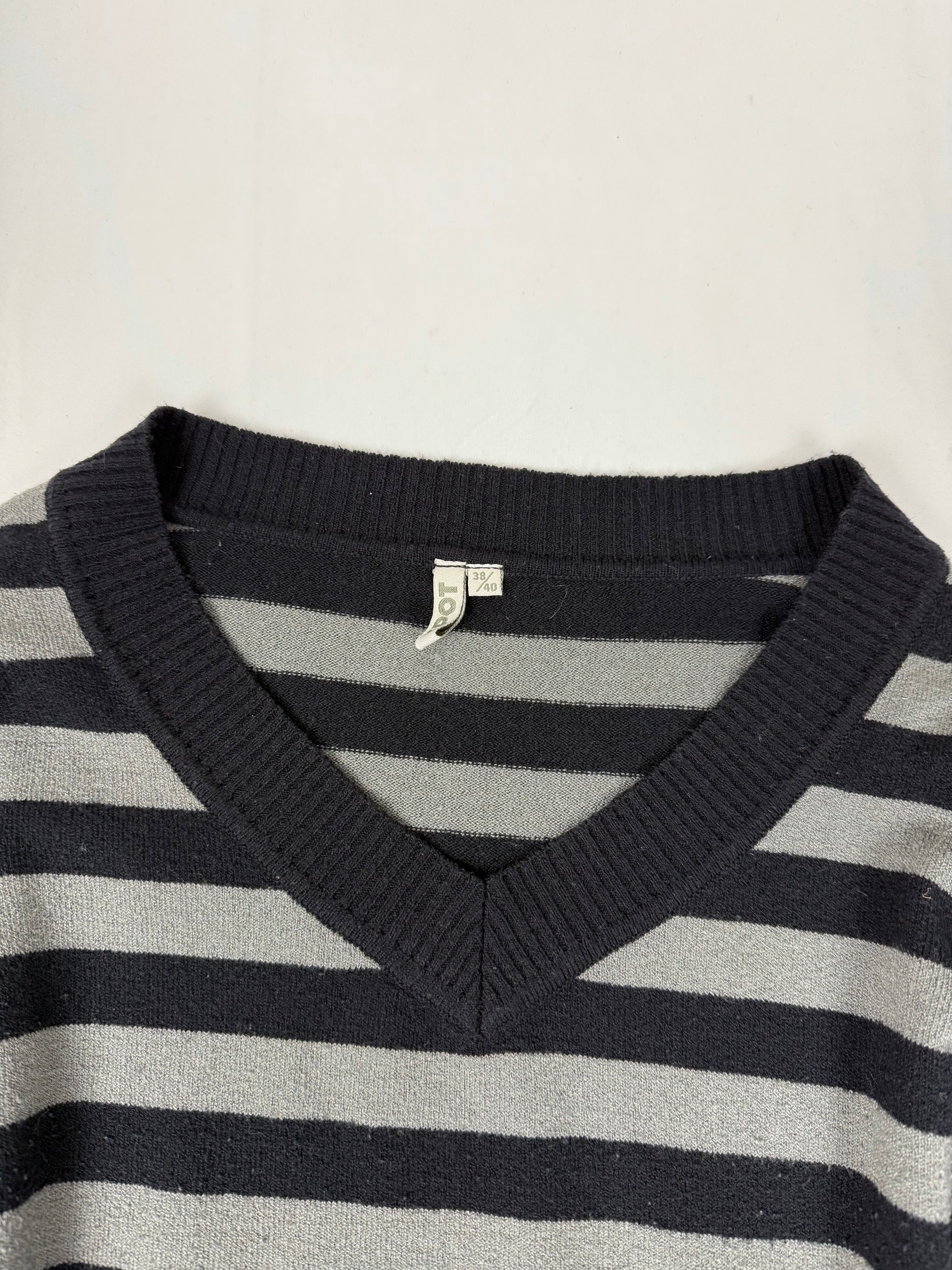 Black striped V neck jumper (M/L)