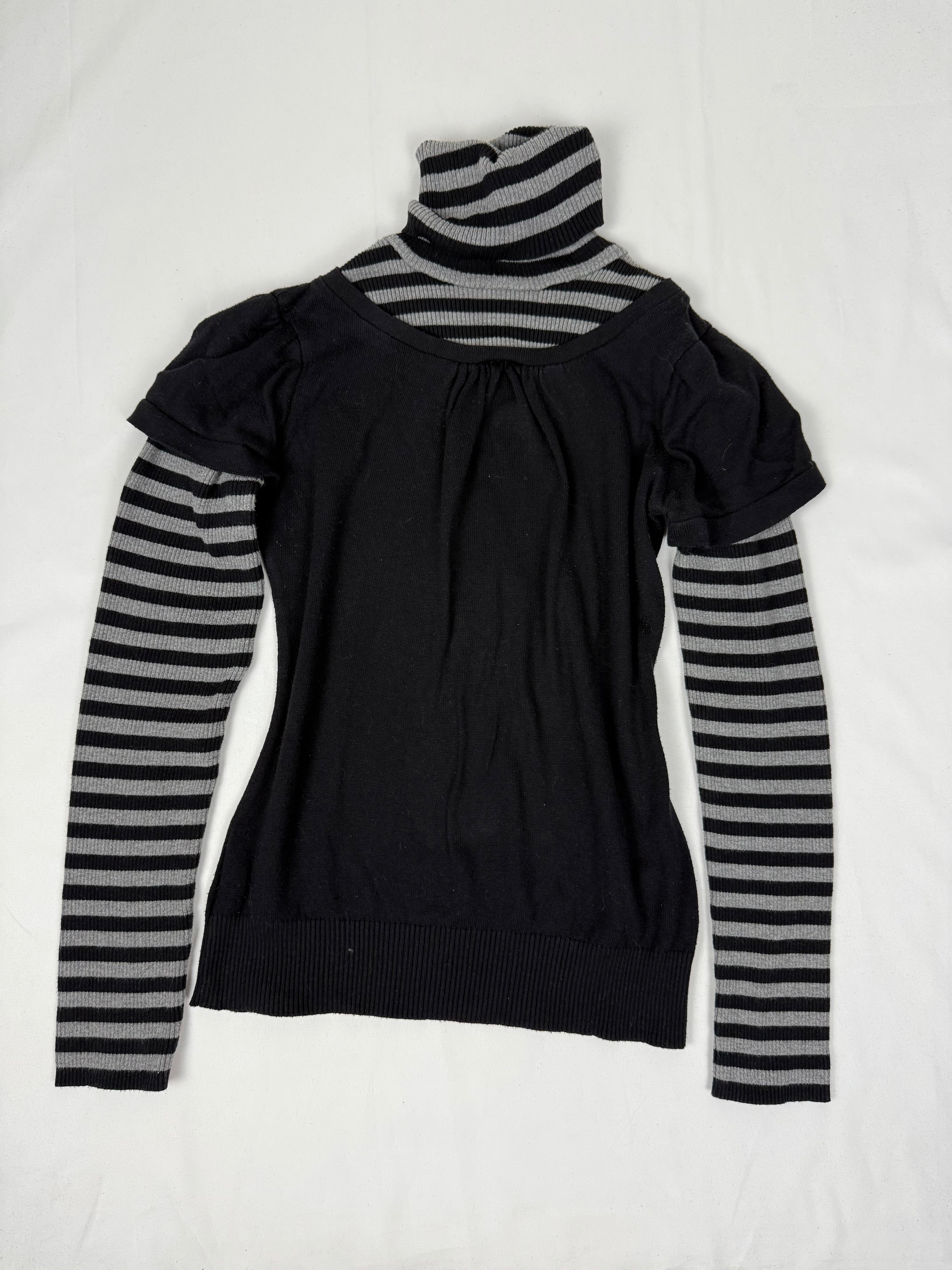 Black striped turtleneck 2 in 1 short sleeves jumper (S/M)