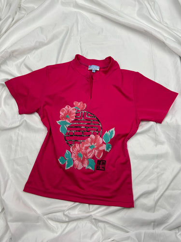 Pink graphic print polo tee (S/M)