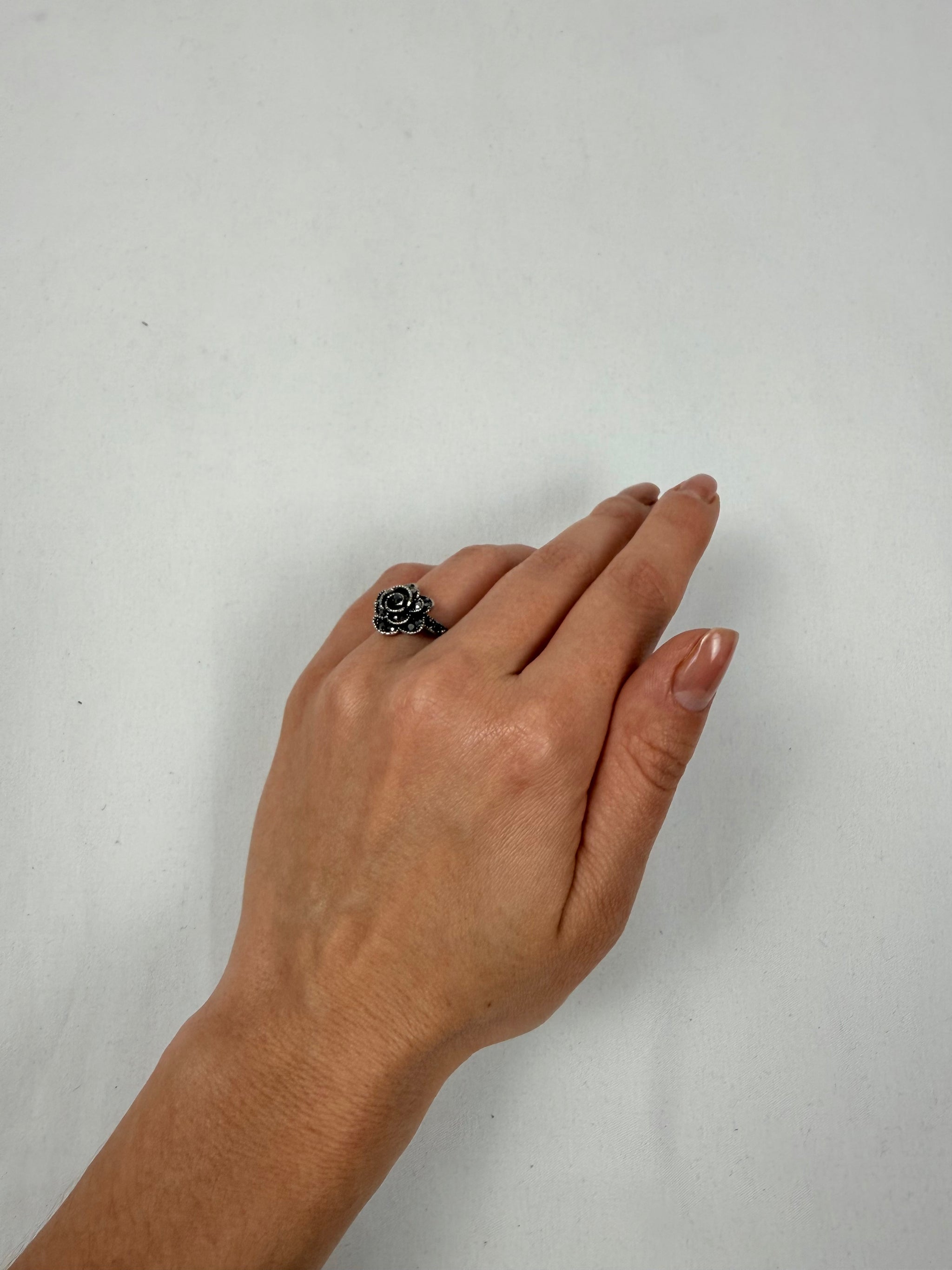 Silver stainless steel floral rose ring