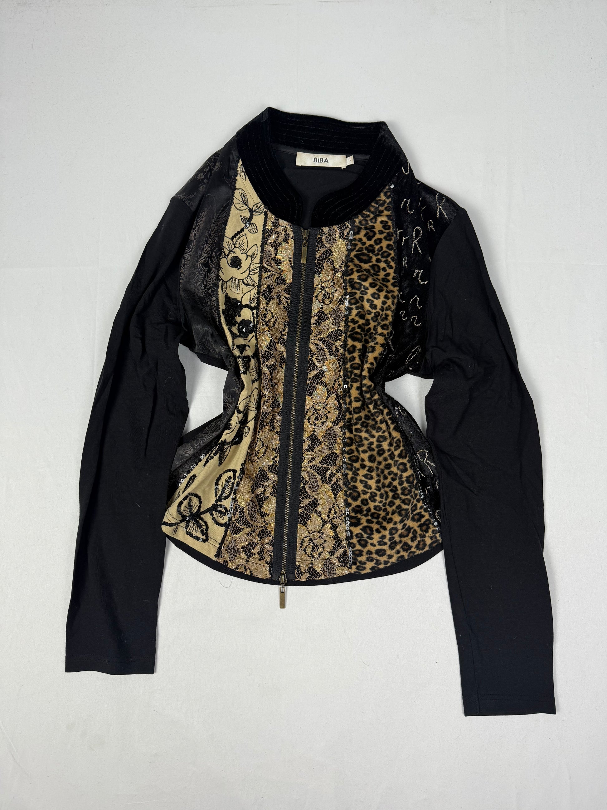 Black & gold velvet zip up jacket (S/M)