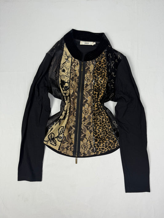 Black & gold velvet zip up jacket (S/M)