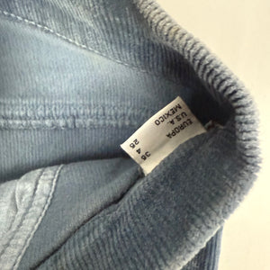 Blue velvet ribbed denim low rise flare pants (S)