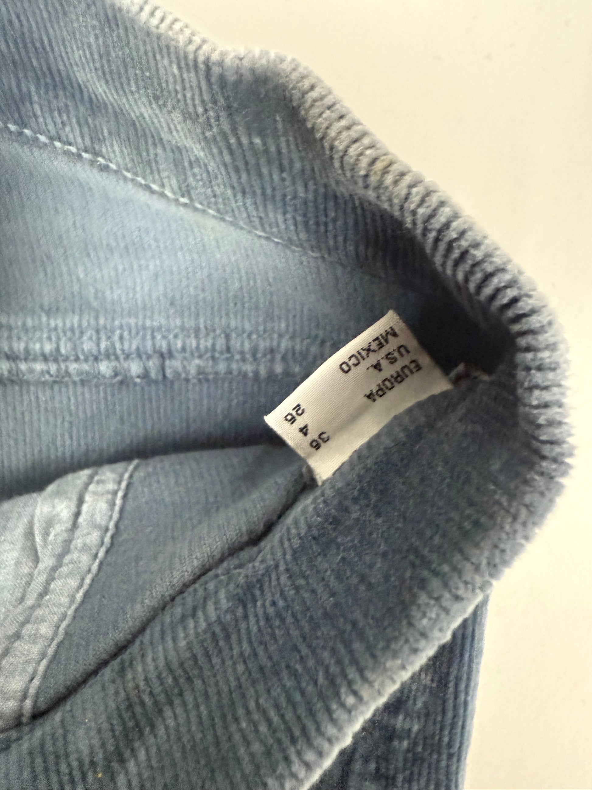 Blue velvet ribbed denim low rise flare pants (S)