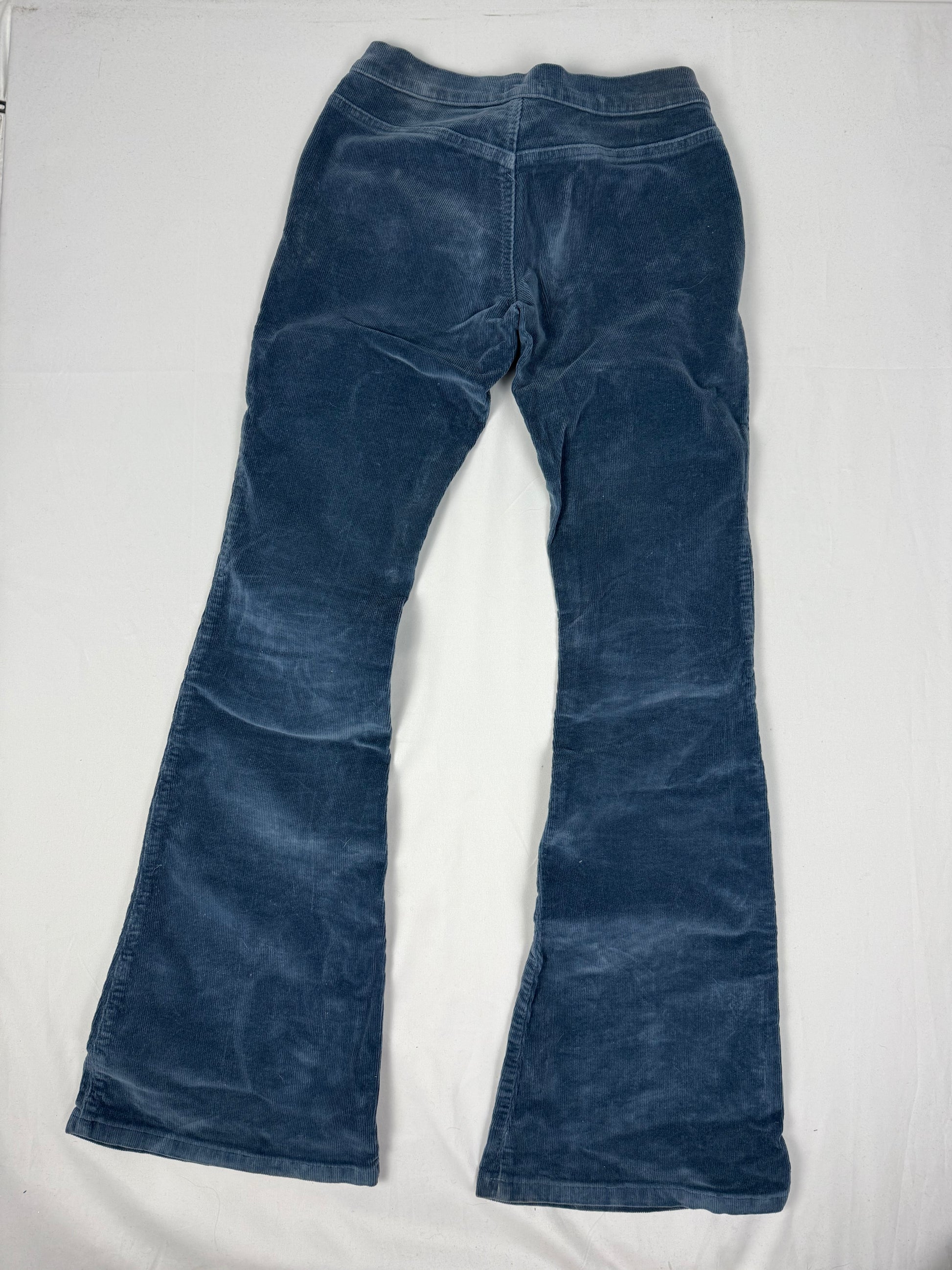 Blue velvet ribbed denim low rise flare pants (S)