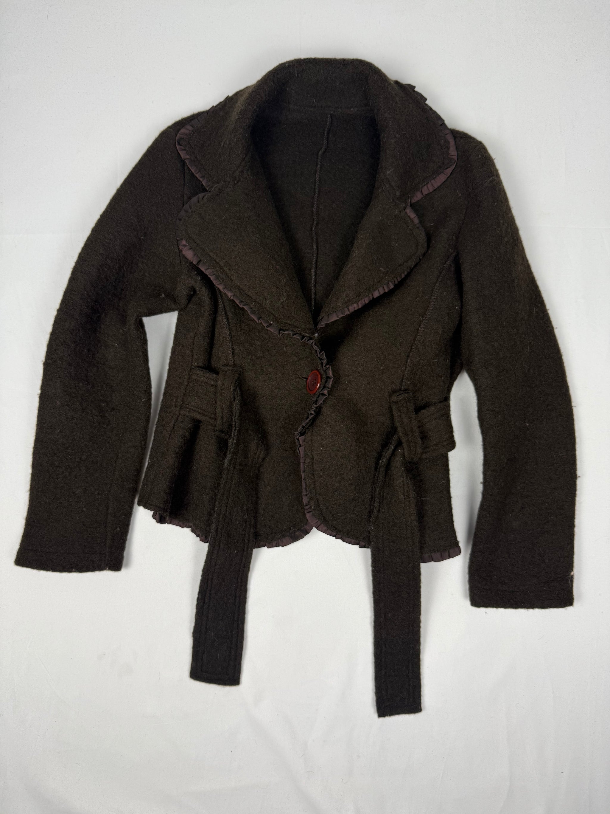 Brown 100% wool tight fit blazer jacket