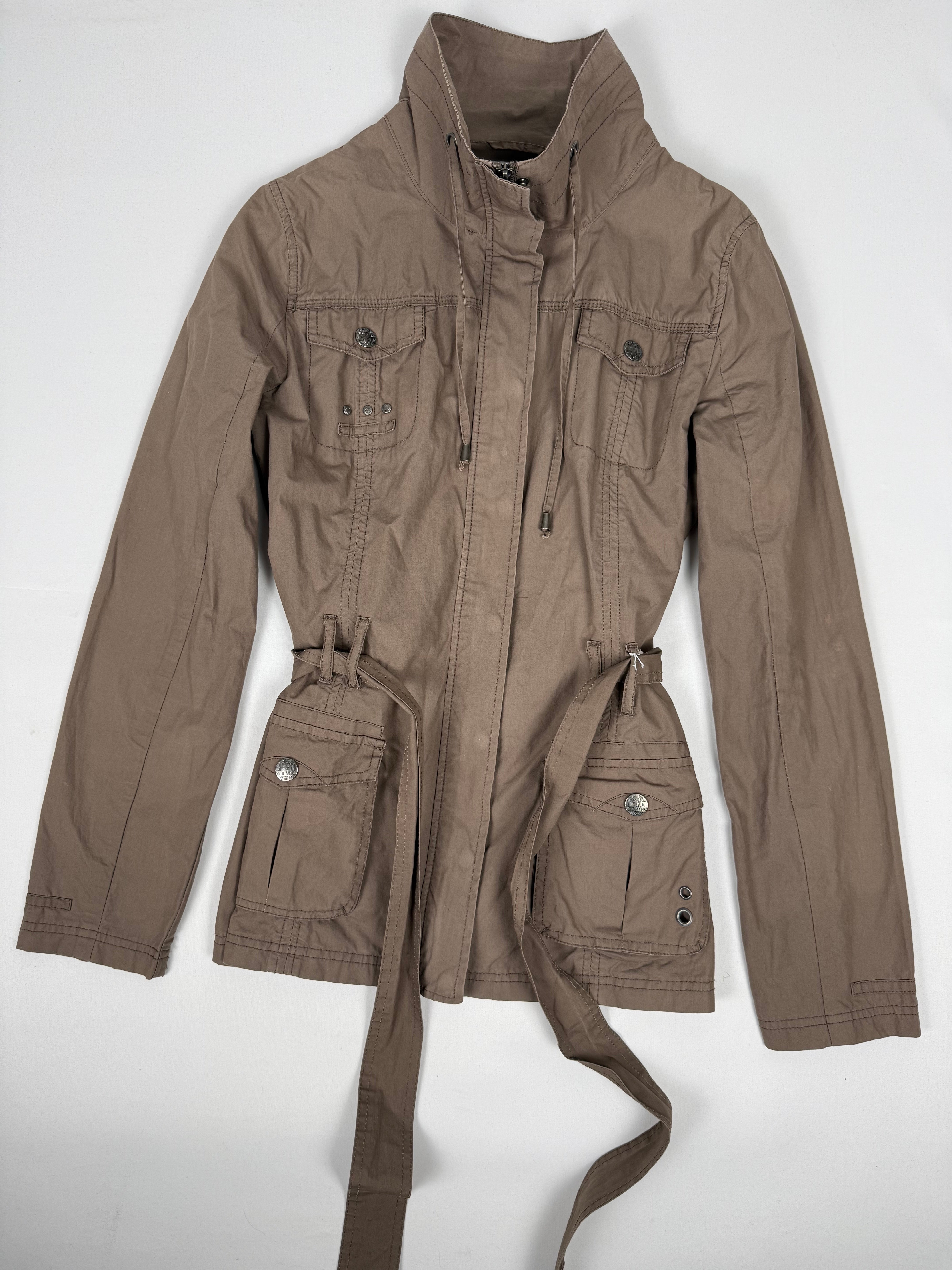Brown cotton zip up trench jacket with belt (L)