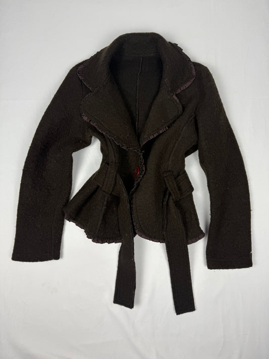 Brown 100% wool tight fit blazer jacket