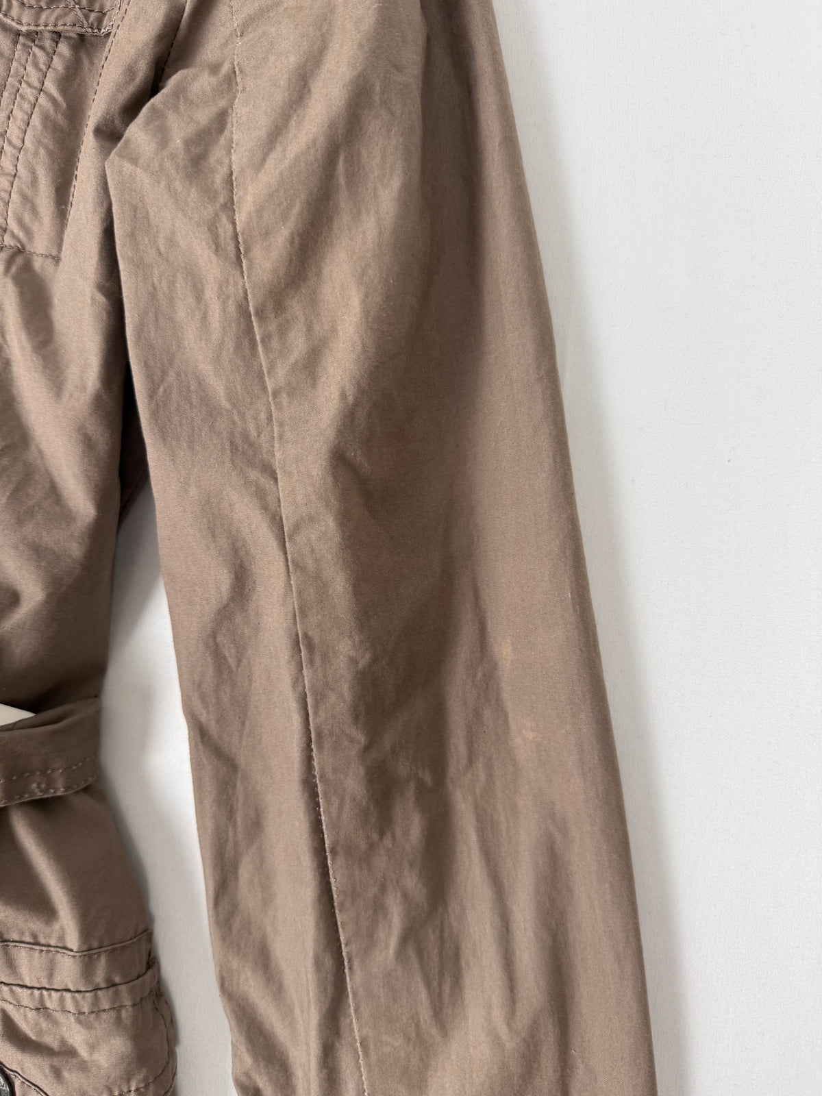Brown cotton zip up trench jacket with belt (L)
